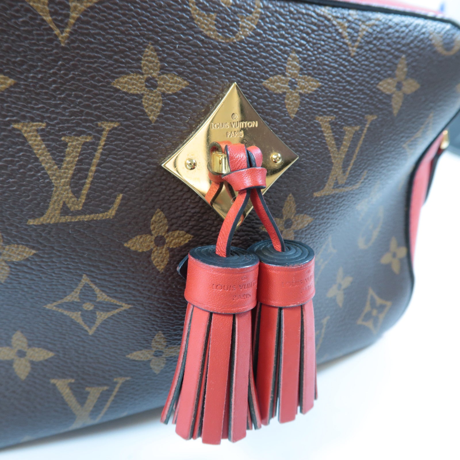 LOUIS VUITTON Monogram Saintonge金扣肩背袋啡色/紅色