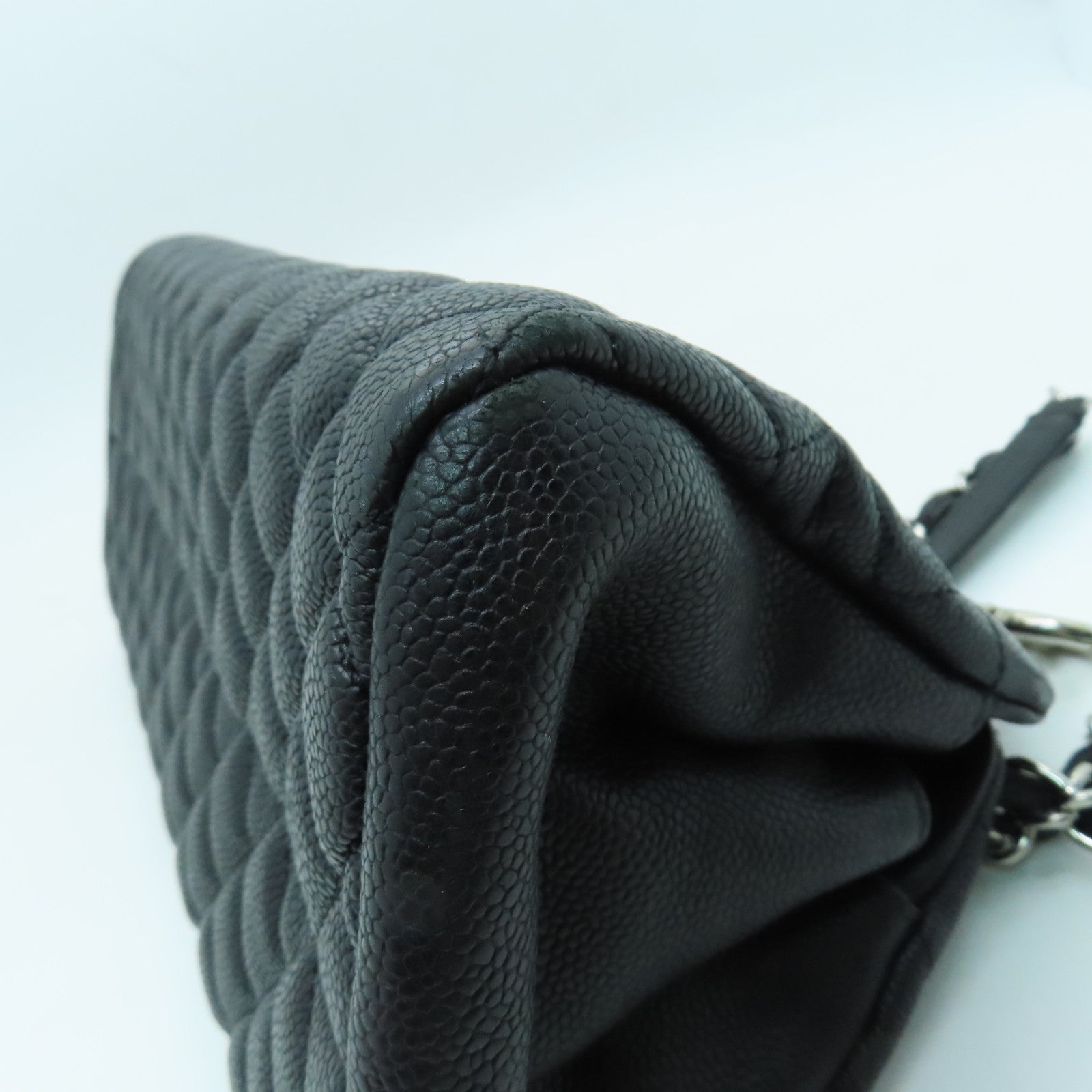 CHANEL cowhide leather Chain Shoulder silver buckle handle shoulder bag black