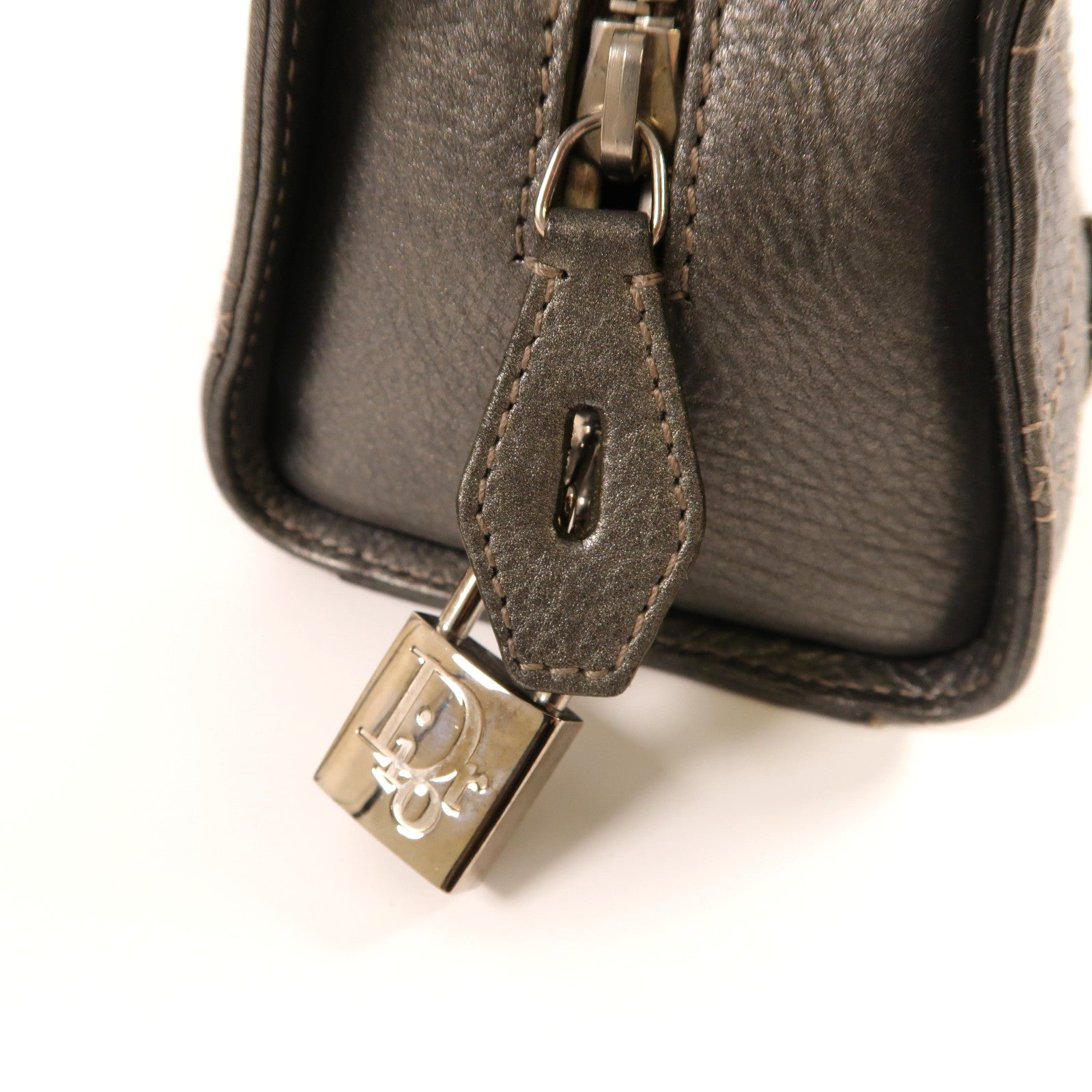 Dior 牛皮皮革Handbag銀扣手挽袋銀色