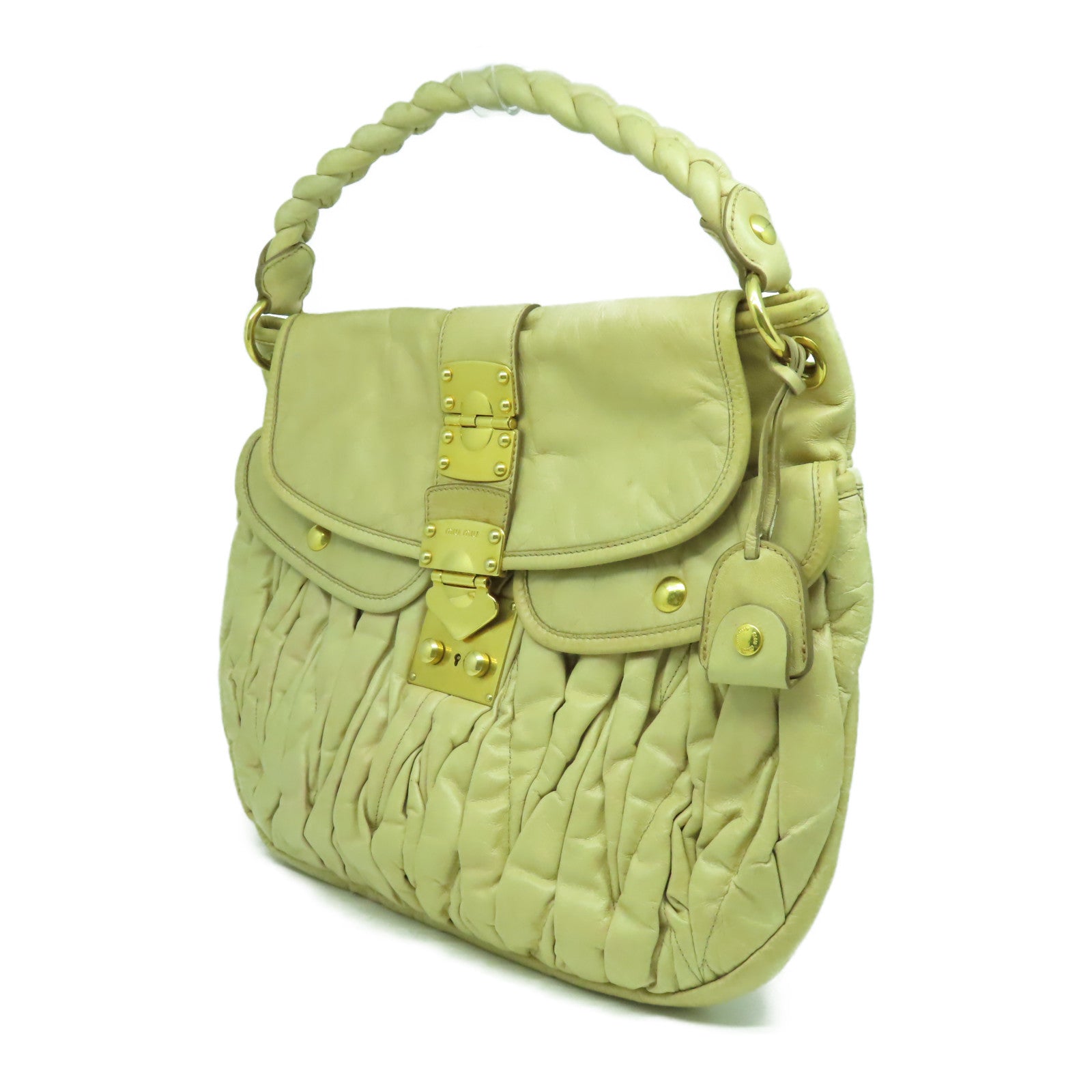 Miu Miu 牛皮皮革2 Way Shoulder Bag金扣手挽肩背兩用袋米色