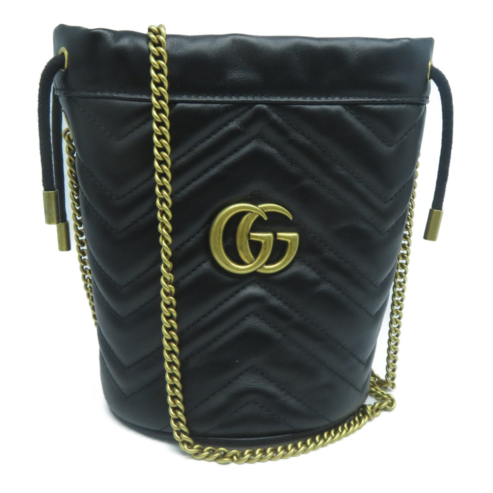 GUCCI 牛皮皮革GG Marmont金扣鏈帶肩背袋黑色