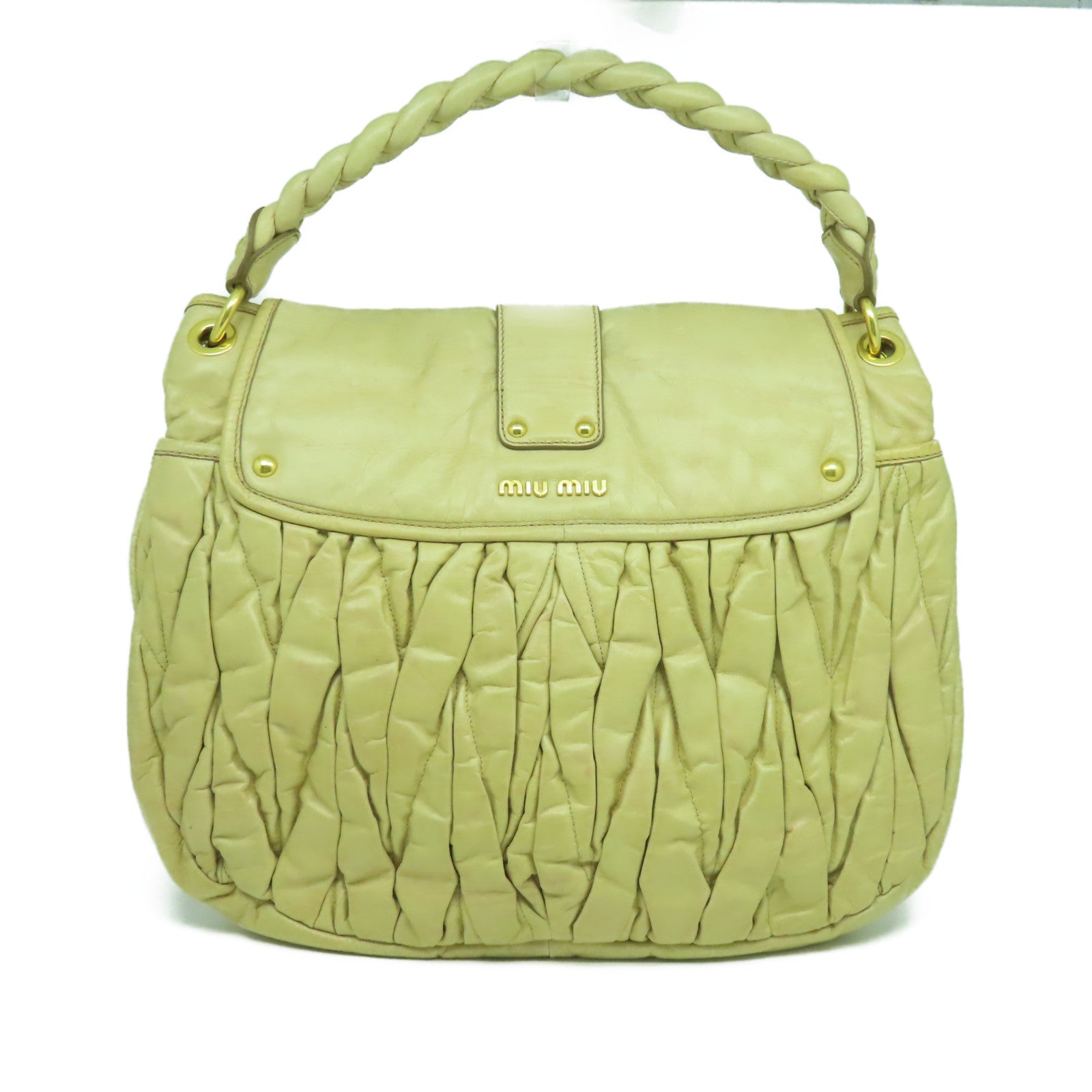 Miu Miu 牛皮皮革2 Way Shoulder Bag金扣手挽肩背兩用袋米色