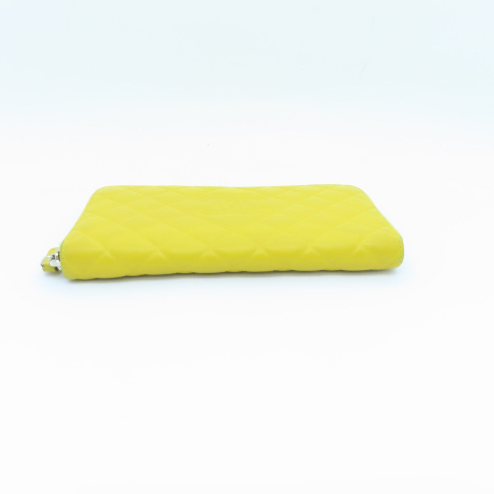 CHANEL 菱格牛皮皮革Zipped Long Wallet银扣长钱包黄色