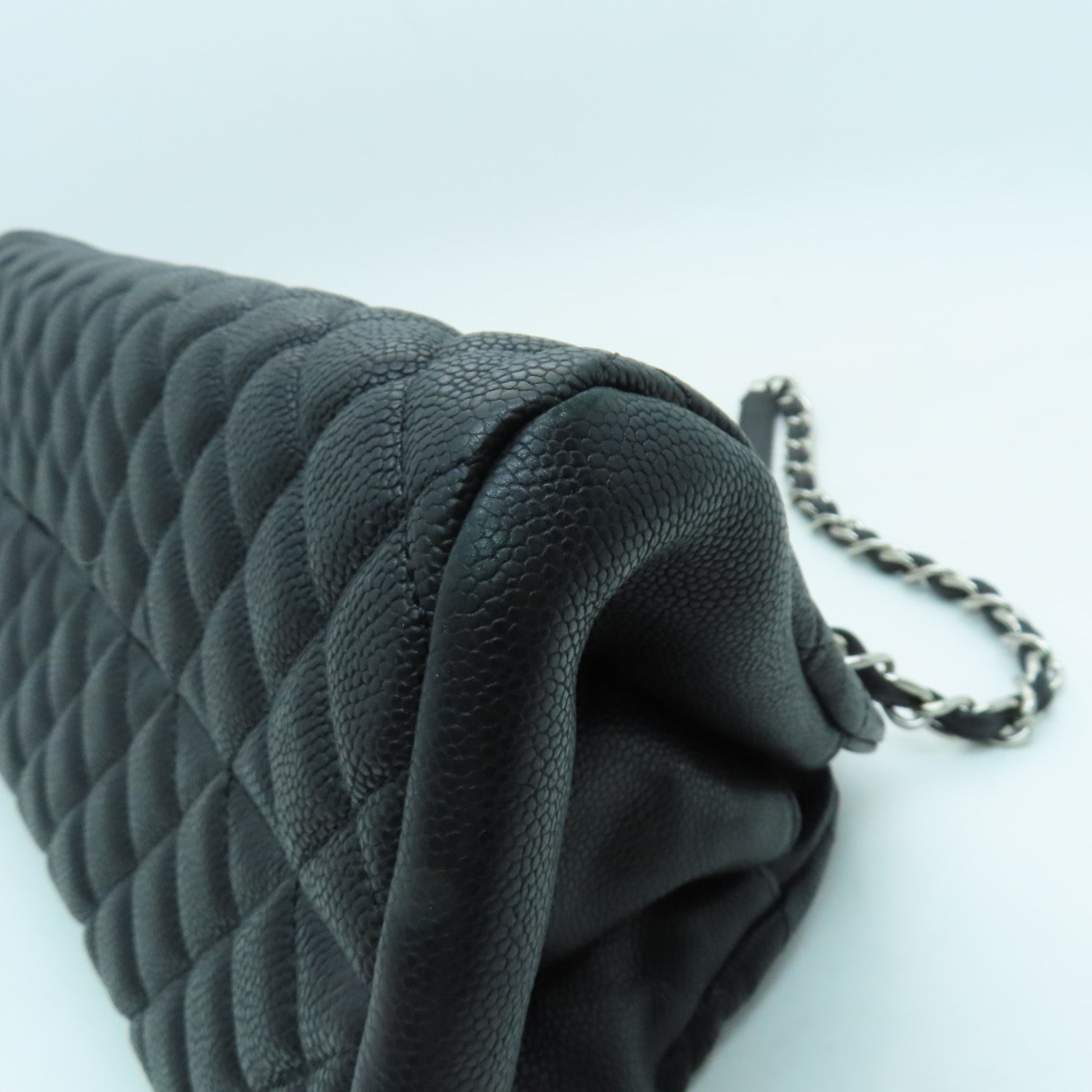 CHANEL cowhide leather Chain Shoulder silver buckle handle shoulder bag black