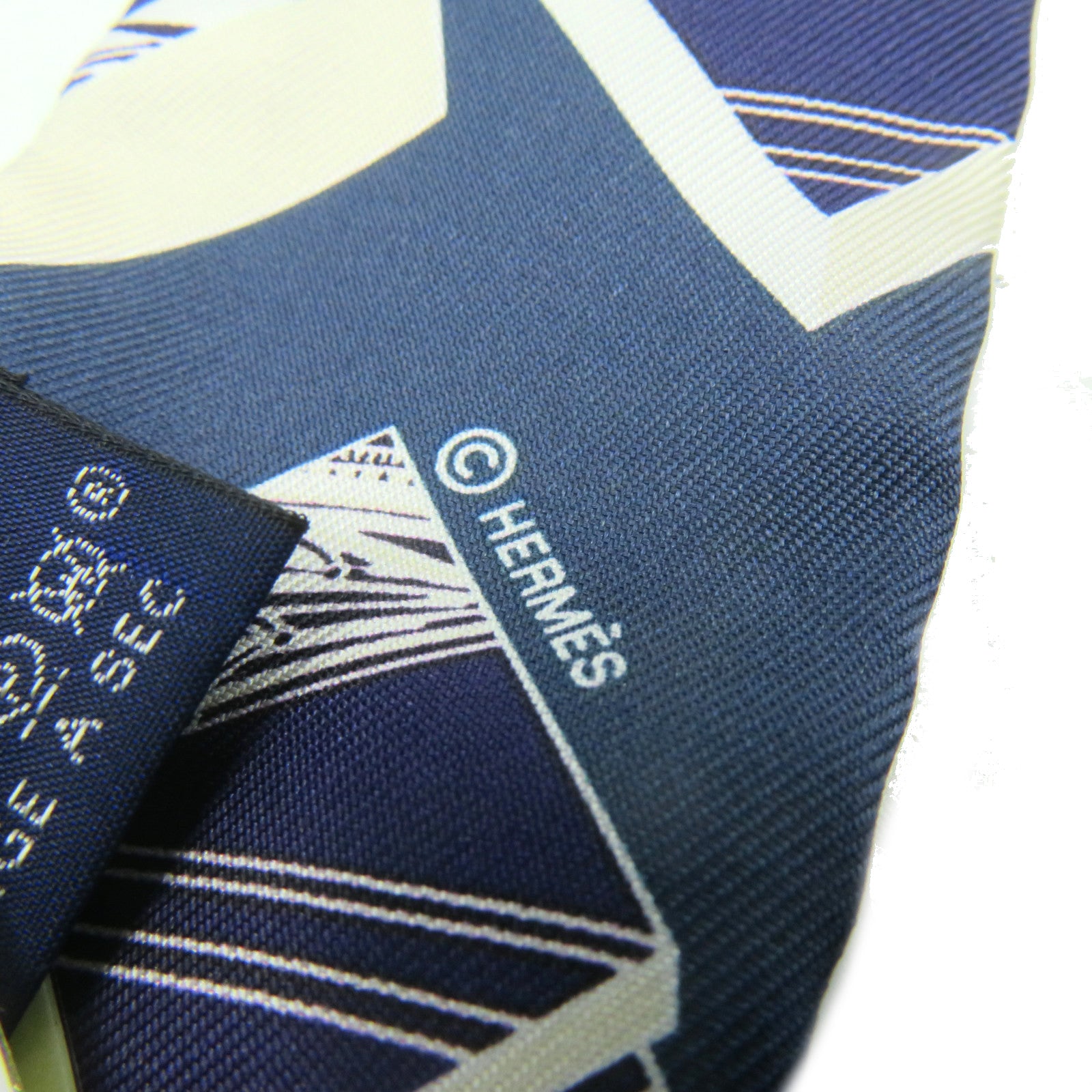 HERMES 絲質Twilly Scarf絲巾寶藍色/白色/彩色