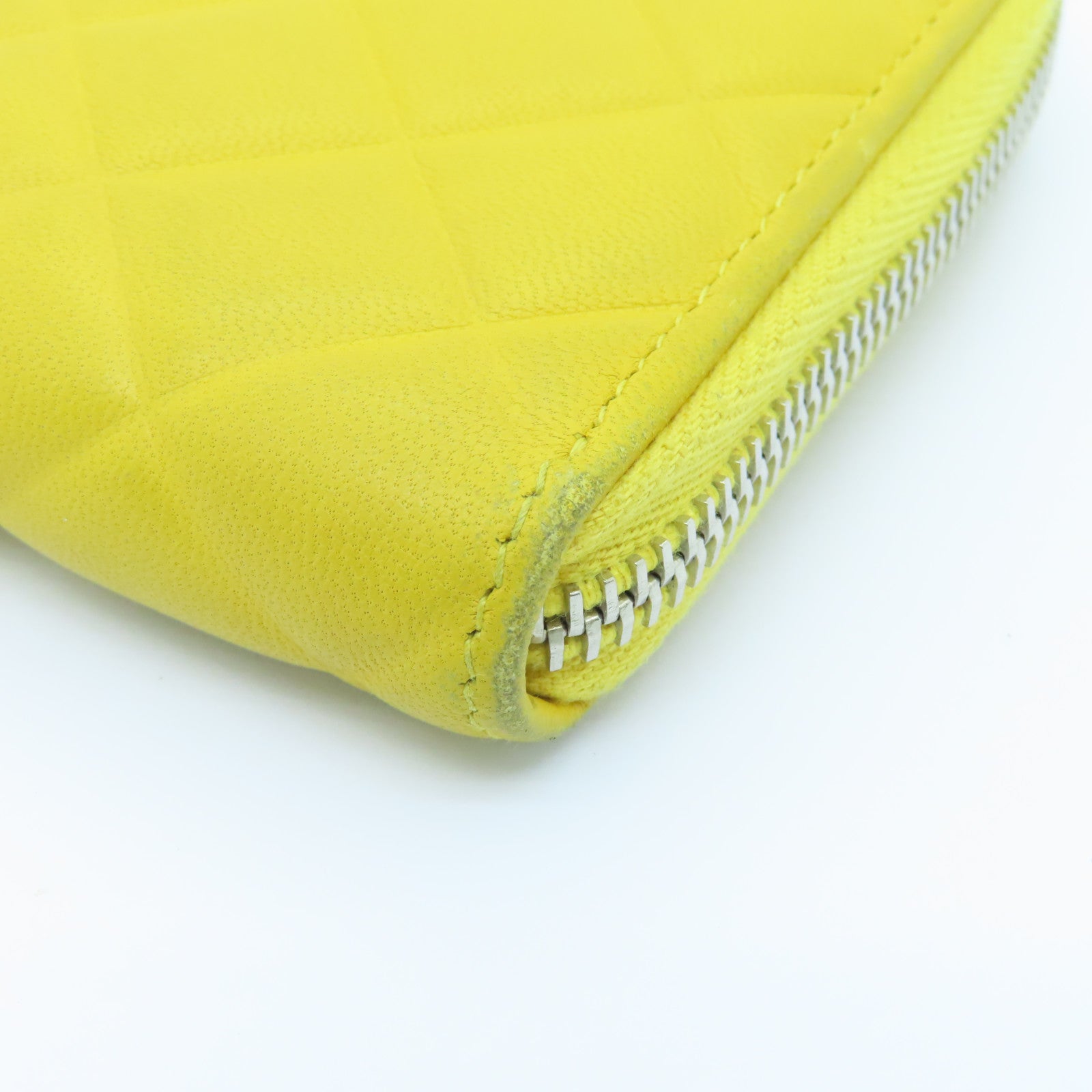 CHANEL 菱格牛皮皮革Zipped Long Wallet银扣长钱包黄色