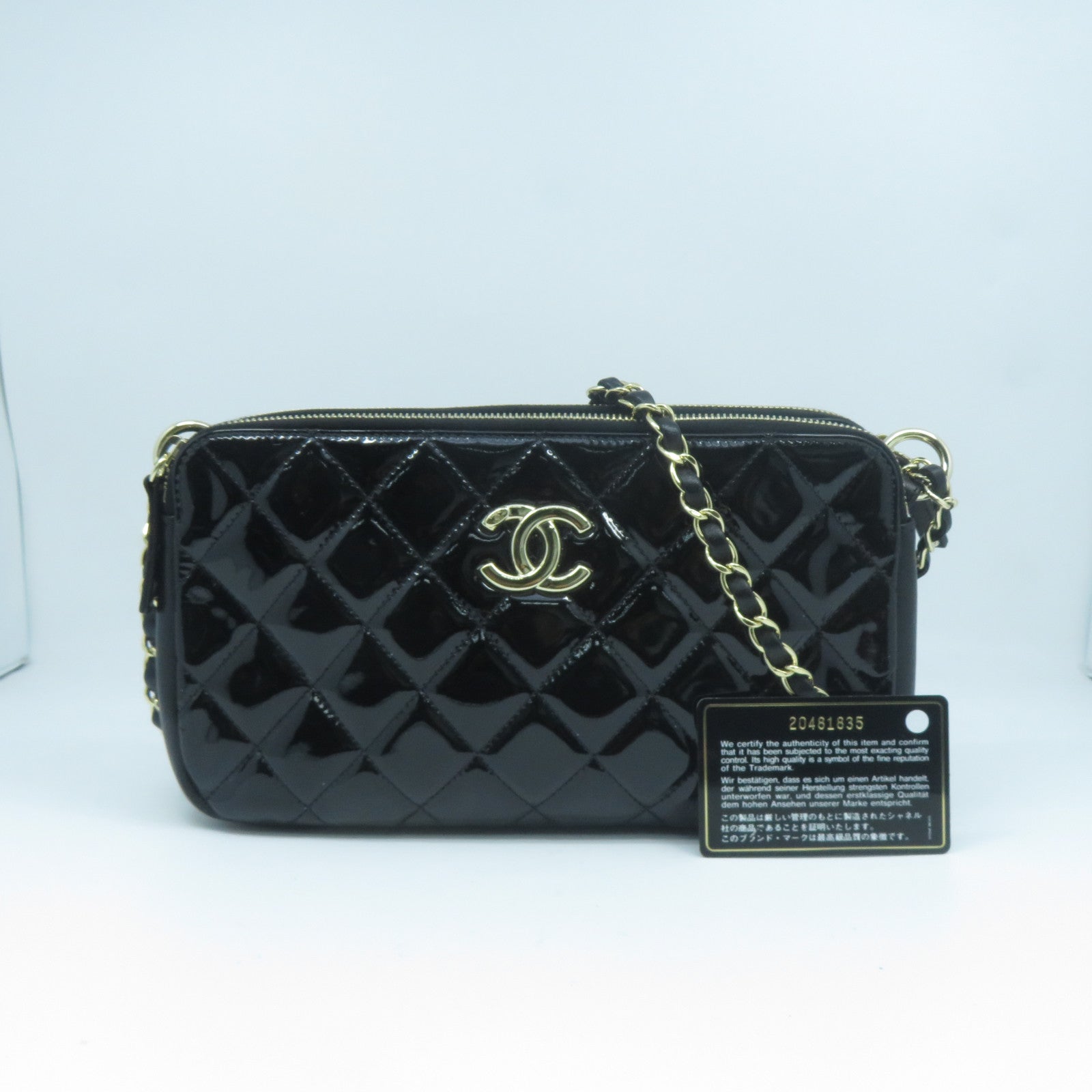 CHANEL 菱格漆皮皮革Chain Shoulder Bag金色鏈帶肩背袋黑色