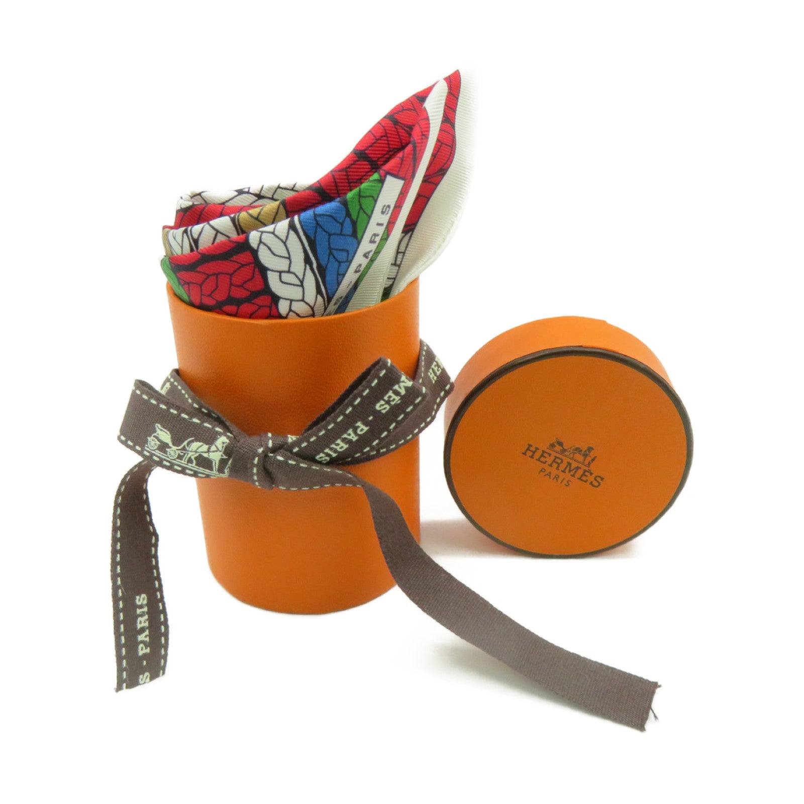 HERMES 絲質Twilly Scarf絲巾紅色/白色/綠色/啡色