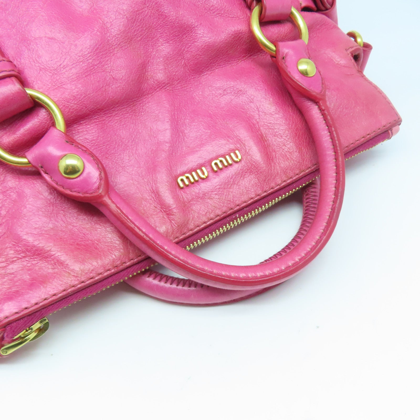 Miu Miu 牛皮皮革2 Way Shoulder Bag金扣手挽肩背兩用袋粉紅色