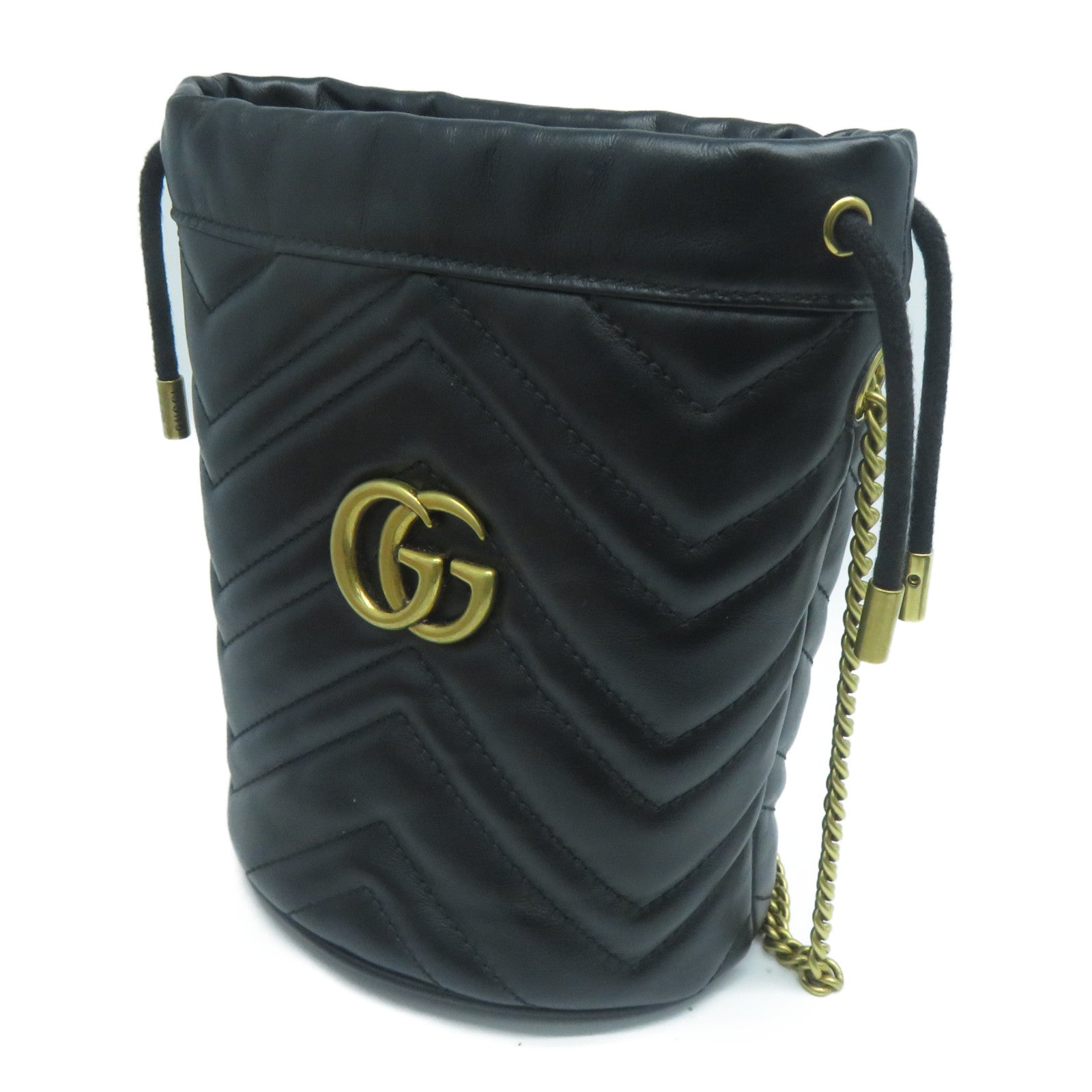 GUCCI 牛皮皮革GG Marmont金扣鏈帶肩背袋黑色