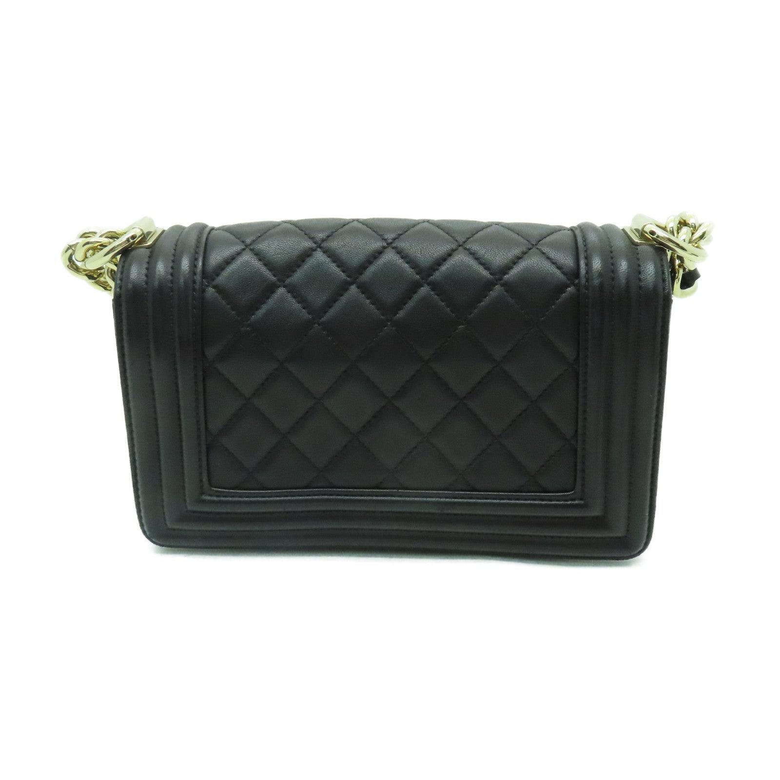 CHANEL 菱格羊皮皮革Chain Shoulder金扣鏈帶肩背袋黑色