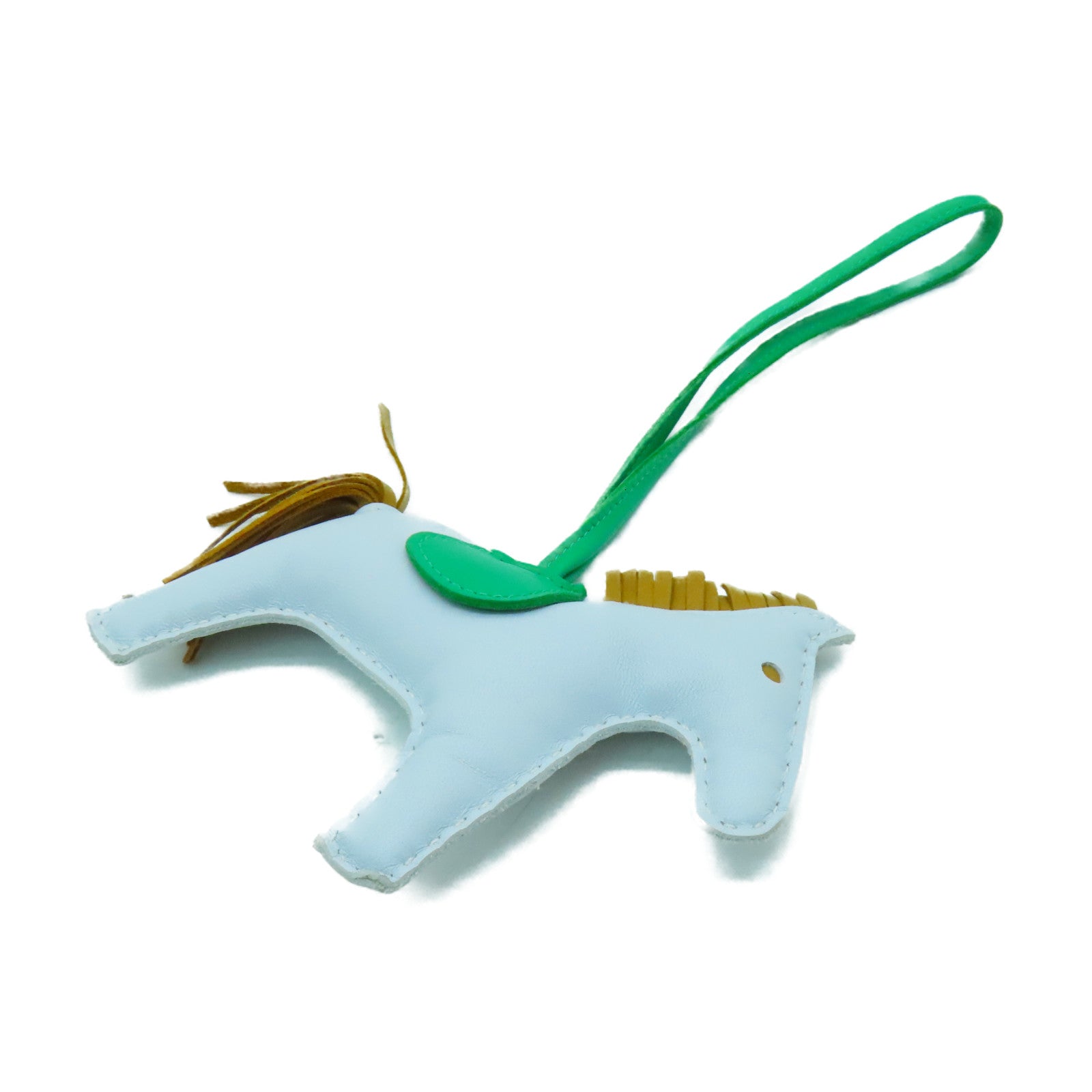 HERMES 皮革Rodeo Charm掛飾淺藍色綠色
