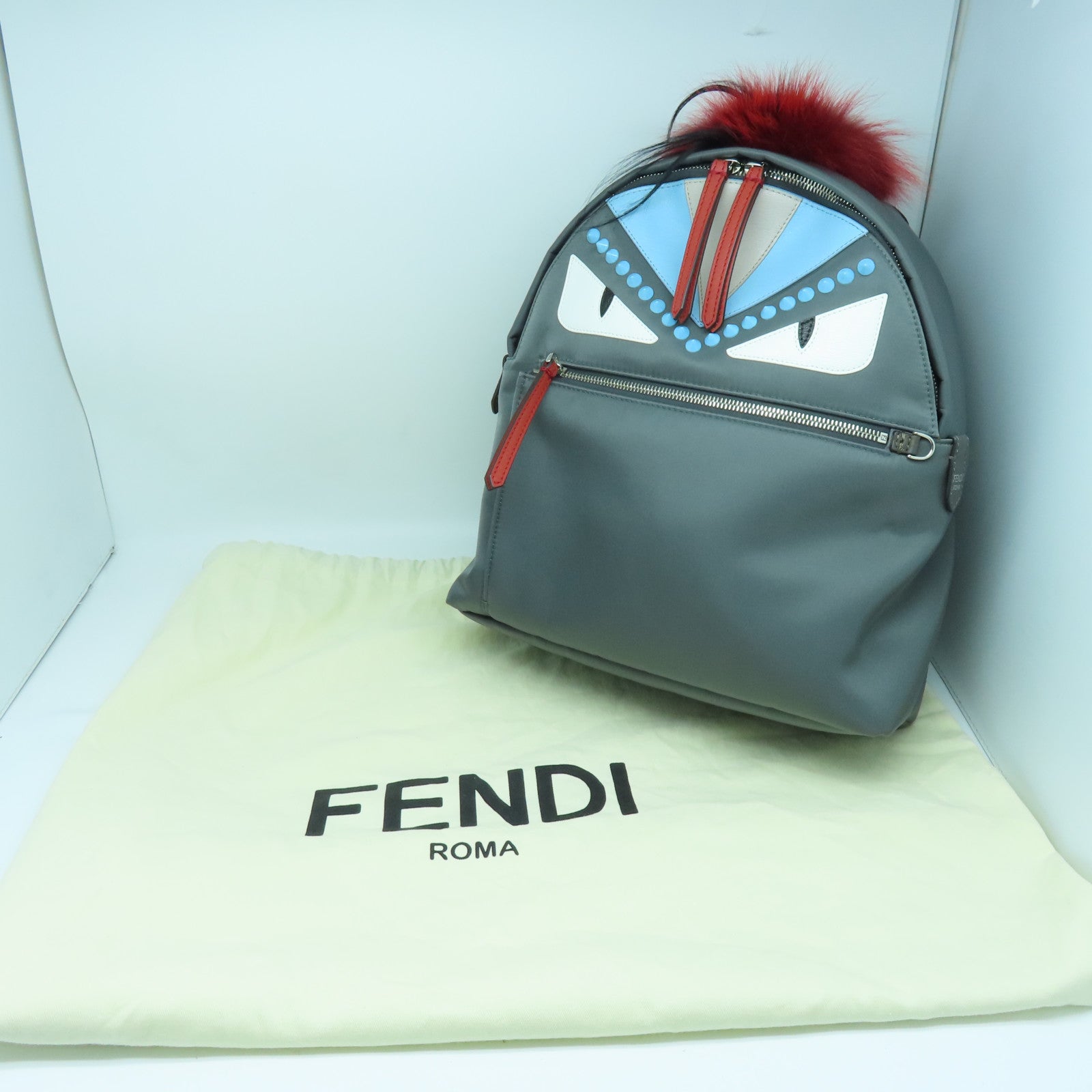 FENDI 尼龙Rucksack银扣背包灰色