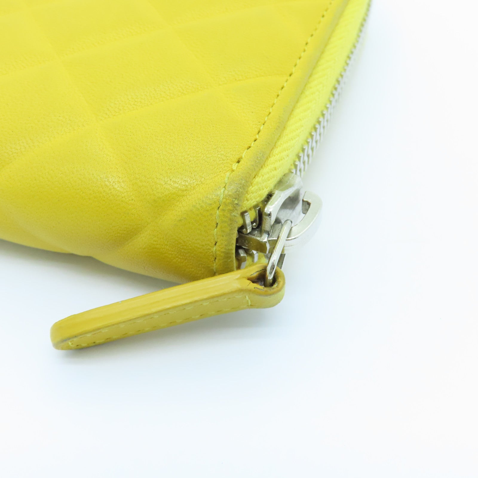 CHANEL 菱格牛皮皮革Zipped Long Wallet银扣长钱包黄色