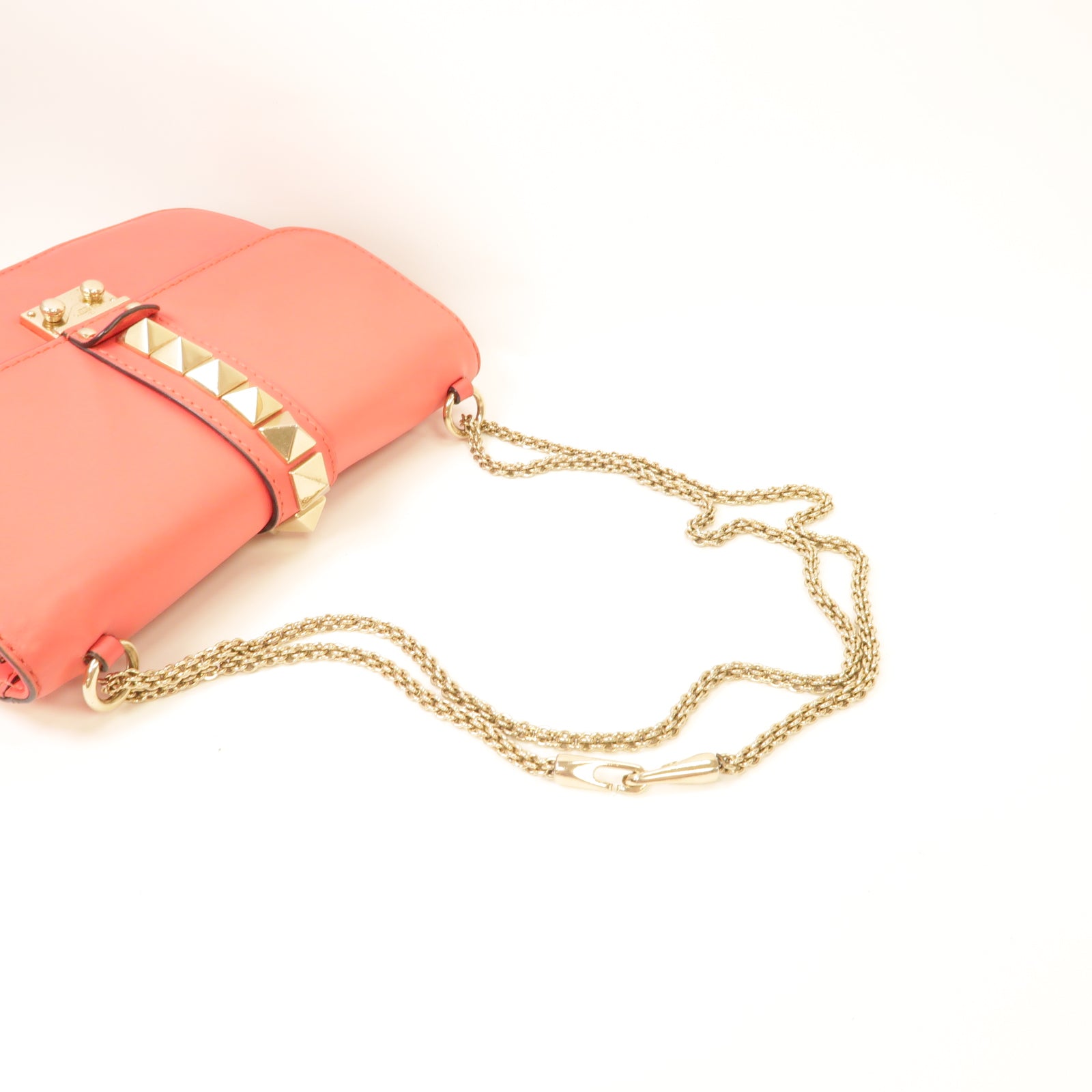 Valentino 牛皮皮革Chain Shoulder Bag金扣鏈帶肩背袋粉紅色