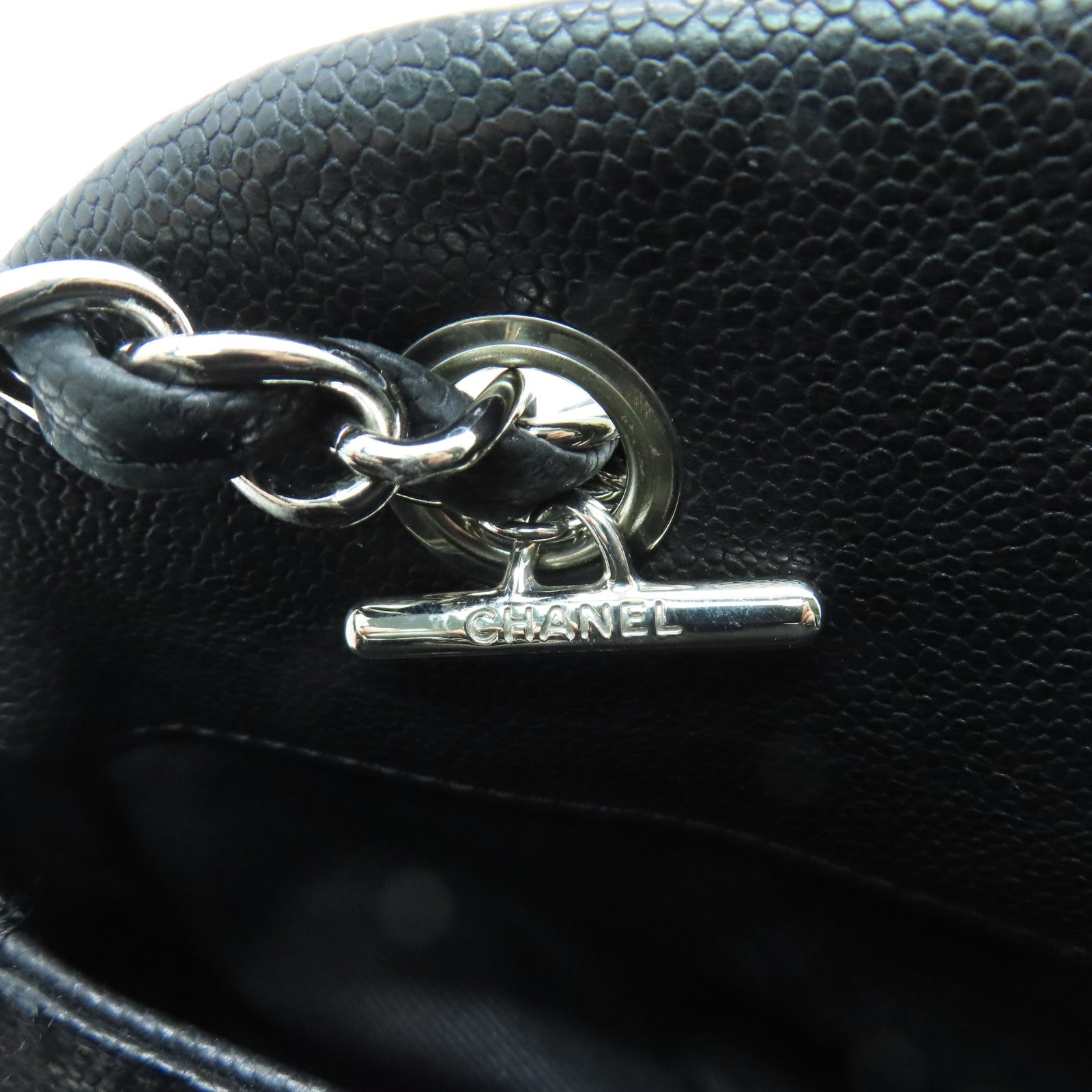 CHANEL cowhide leather Chain Shoulder silver buckle handle shoulder bag black