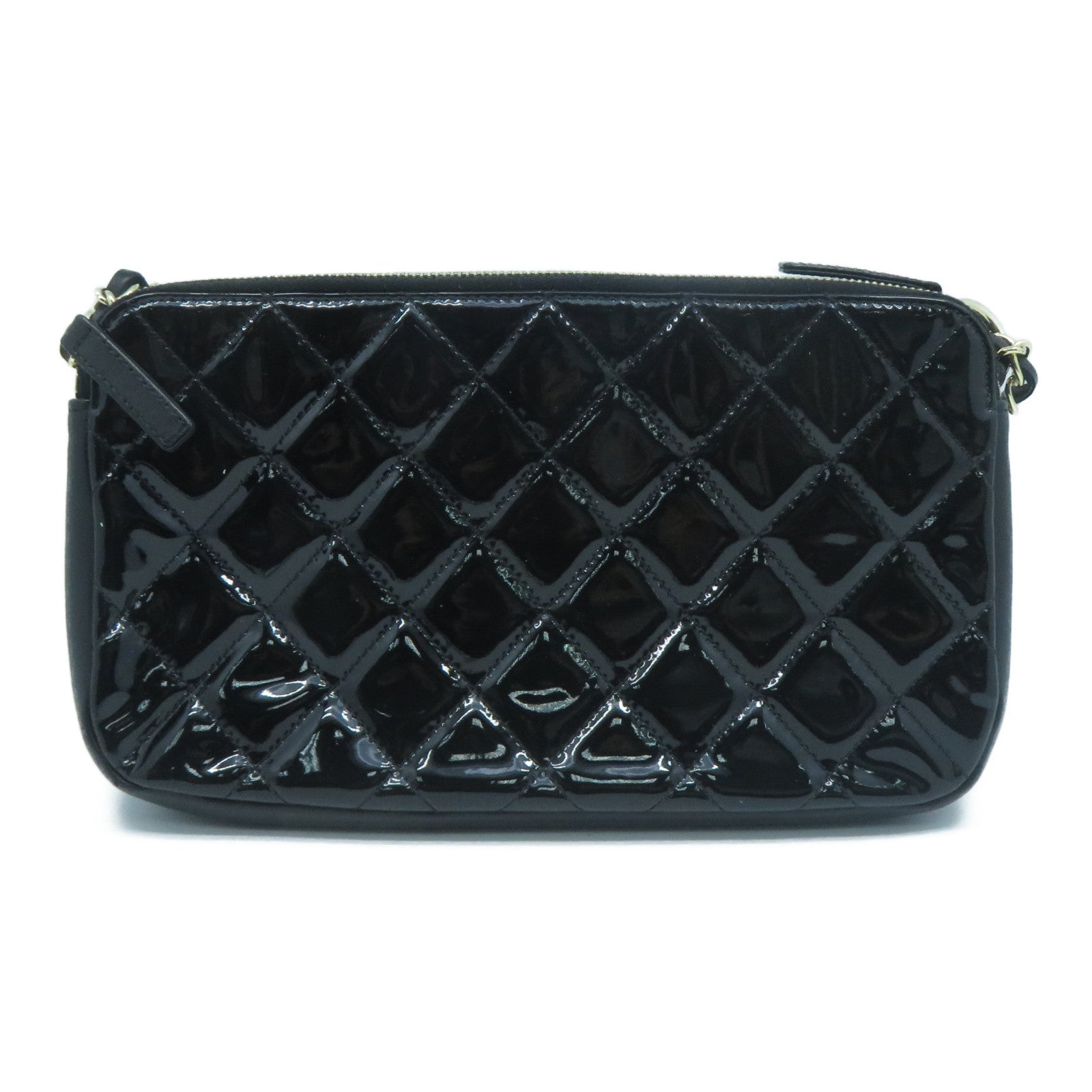 CHANEL 菱格漆皮皮革Chain Shoulder Bag金色鏈帶肩背袋黑色