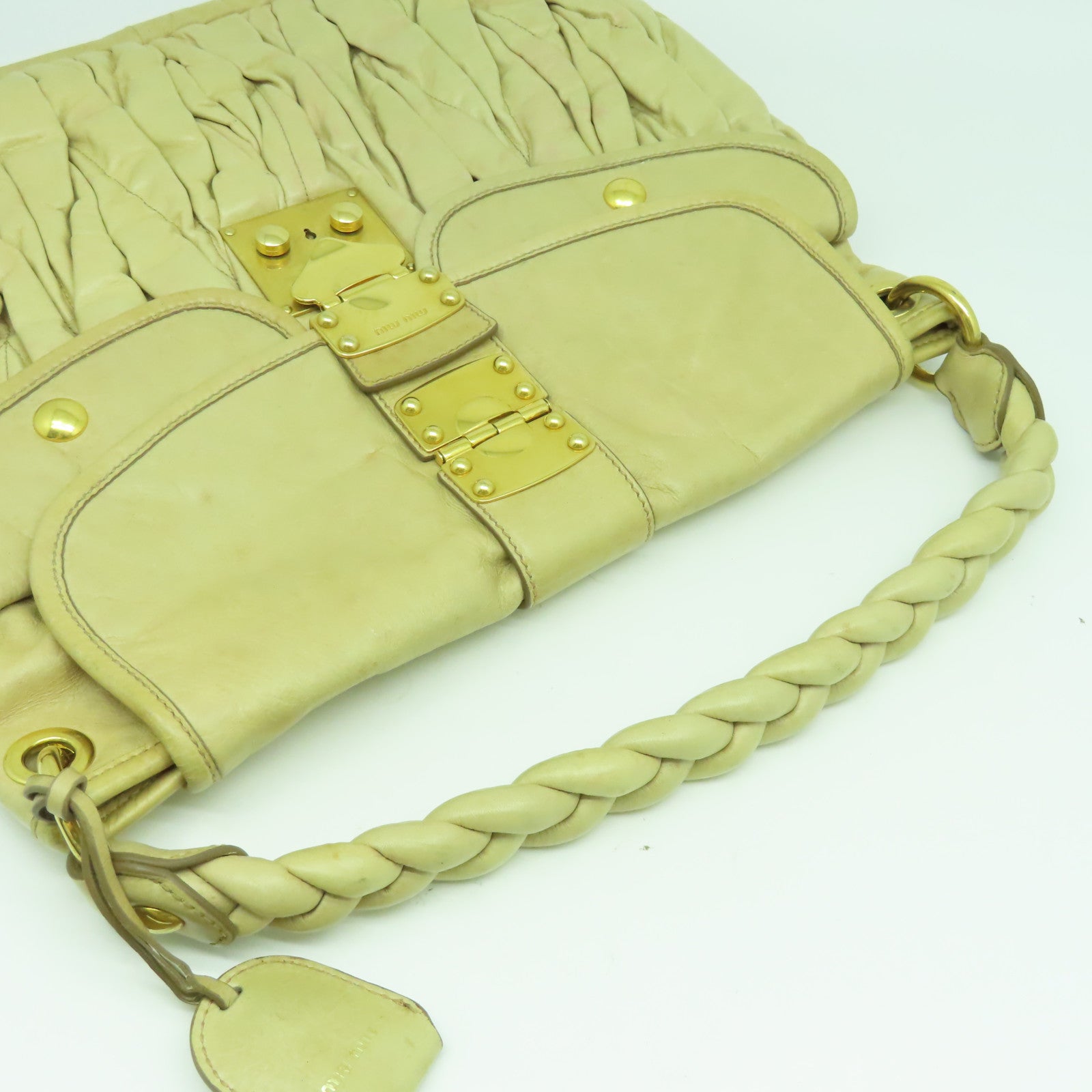 Miu Miu 牛皮皮革2 Way Shoulder Bag金扣手挽肩背兩用袋米色