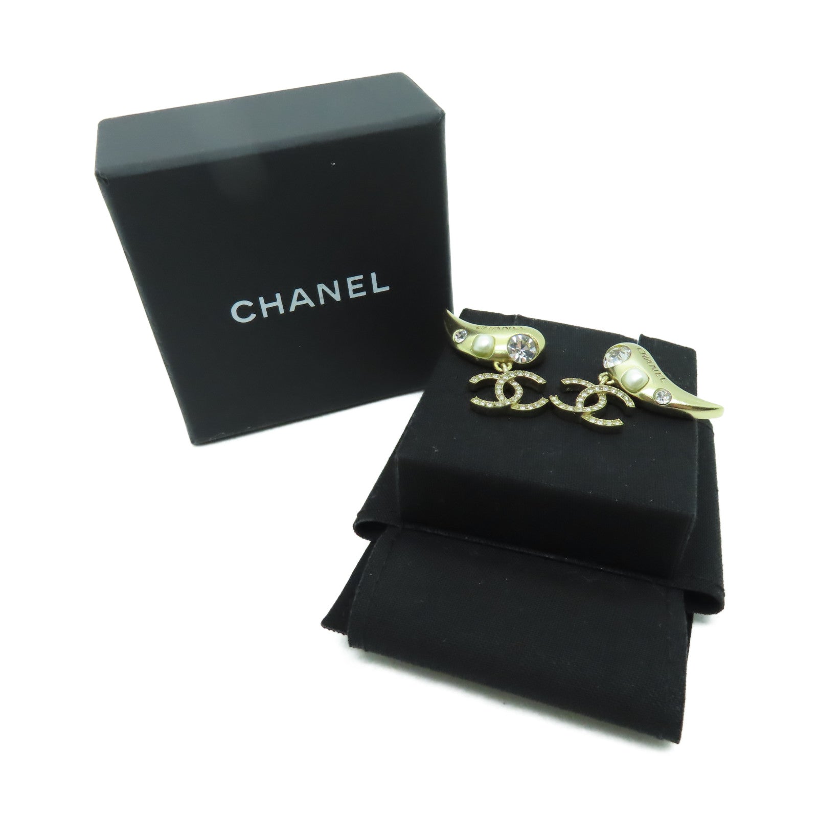 CHANEL 金屬/水晶Earring耳環金色
