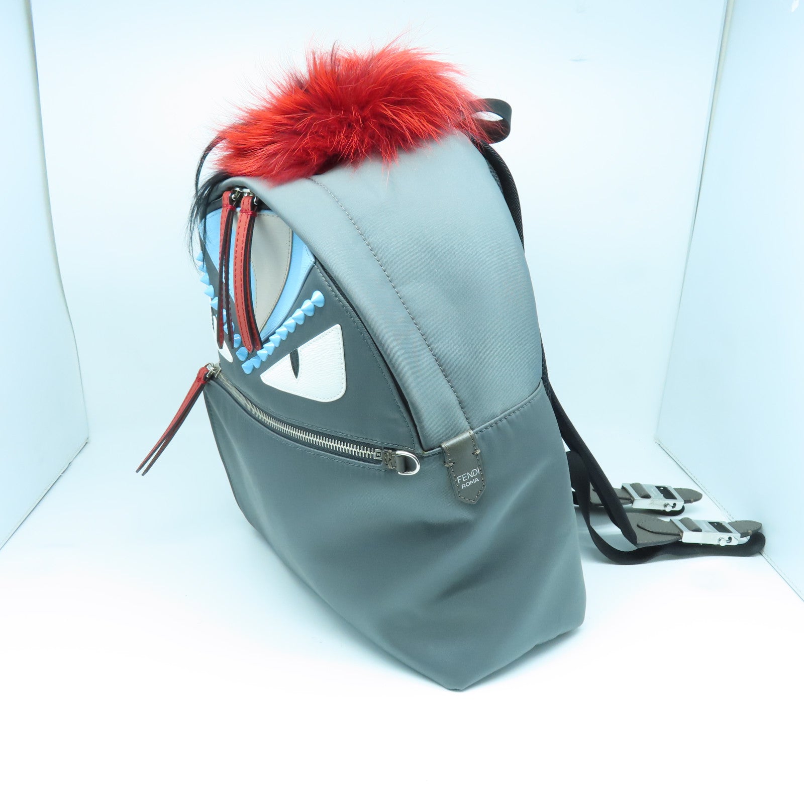 FENDI 尼龙Rucksack银扣背包灰色