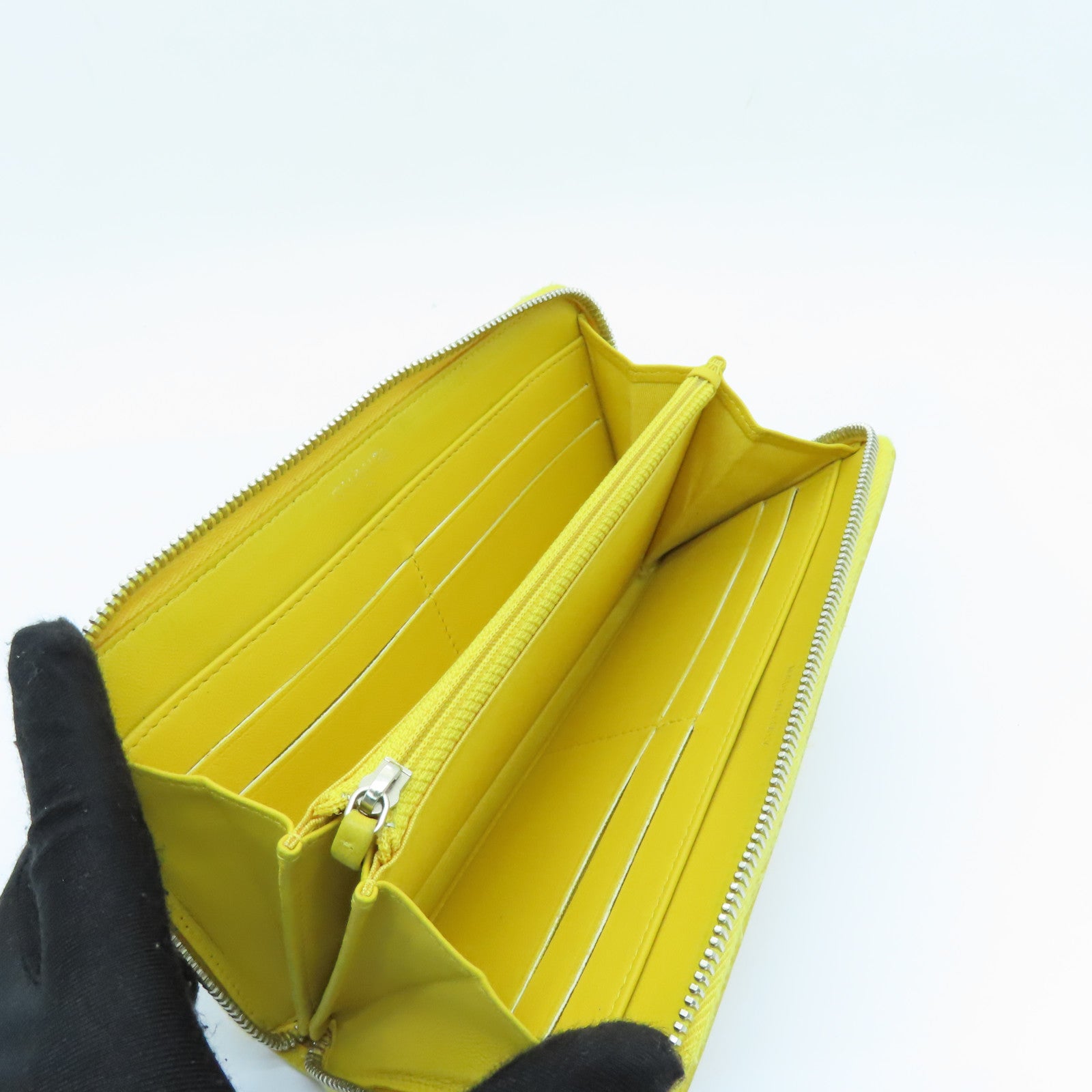 CHANEL 菱格牛皮皮革Zipped Long Wallet银扣长钱包黄色