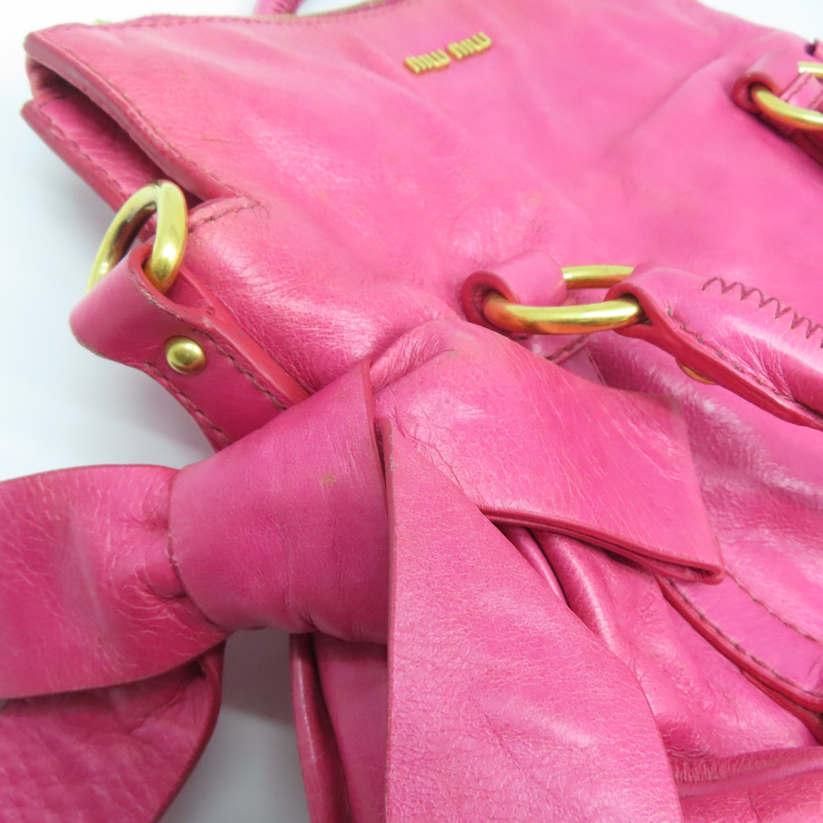 Miu Miu 牛皮皮革2 Way Shoulder Bag金扣手挽肩背兩用袋粉紅色