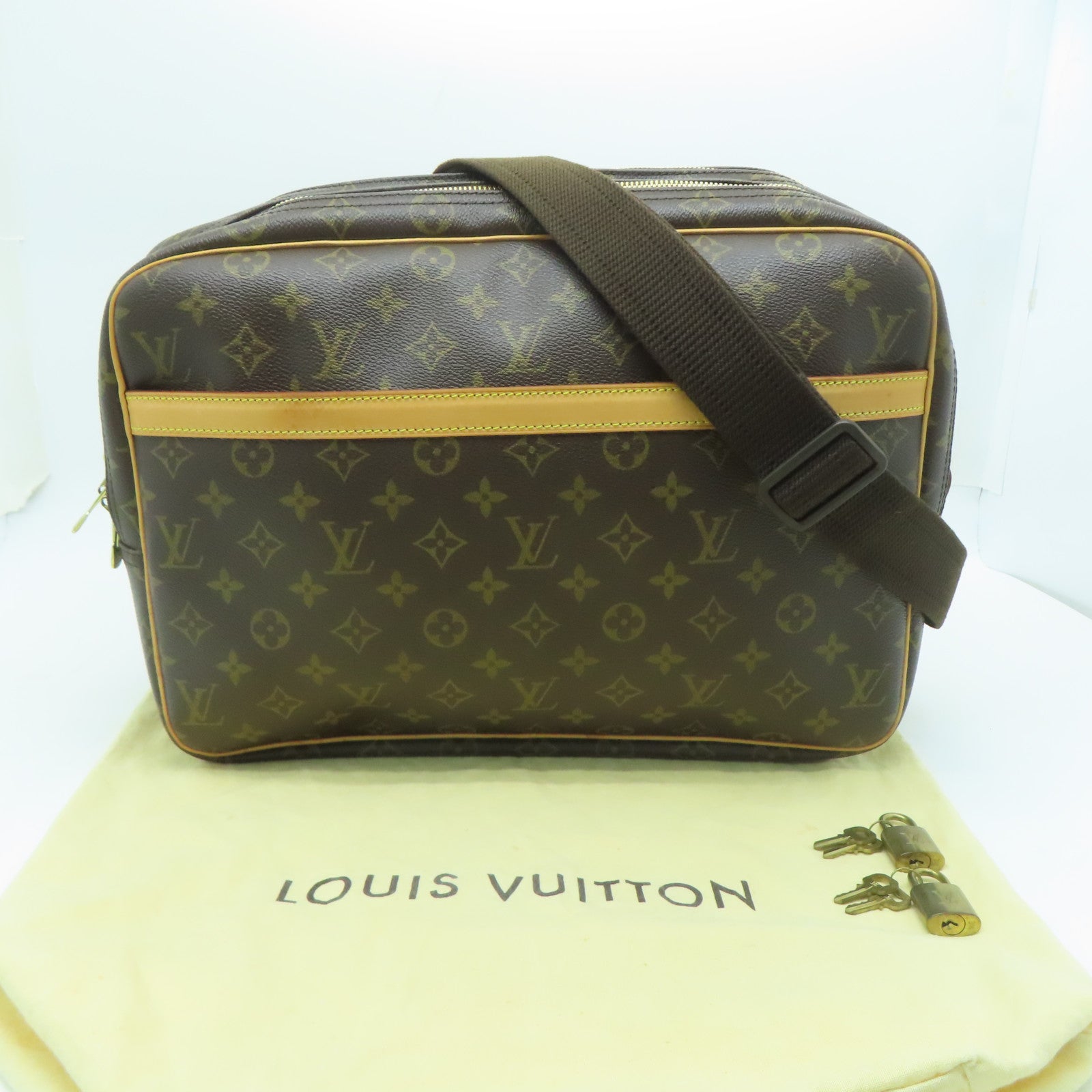 LOUIS VUITTON Monogram Reporter GM金扣肩背袋啡色