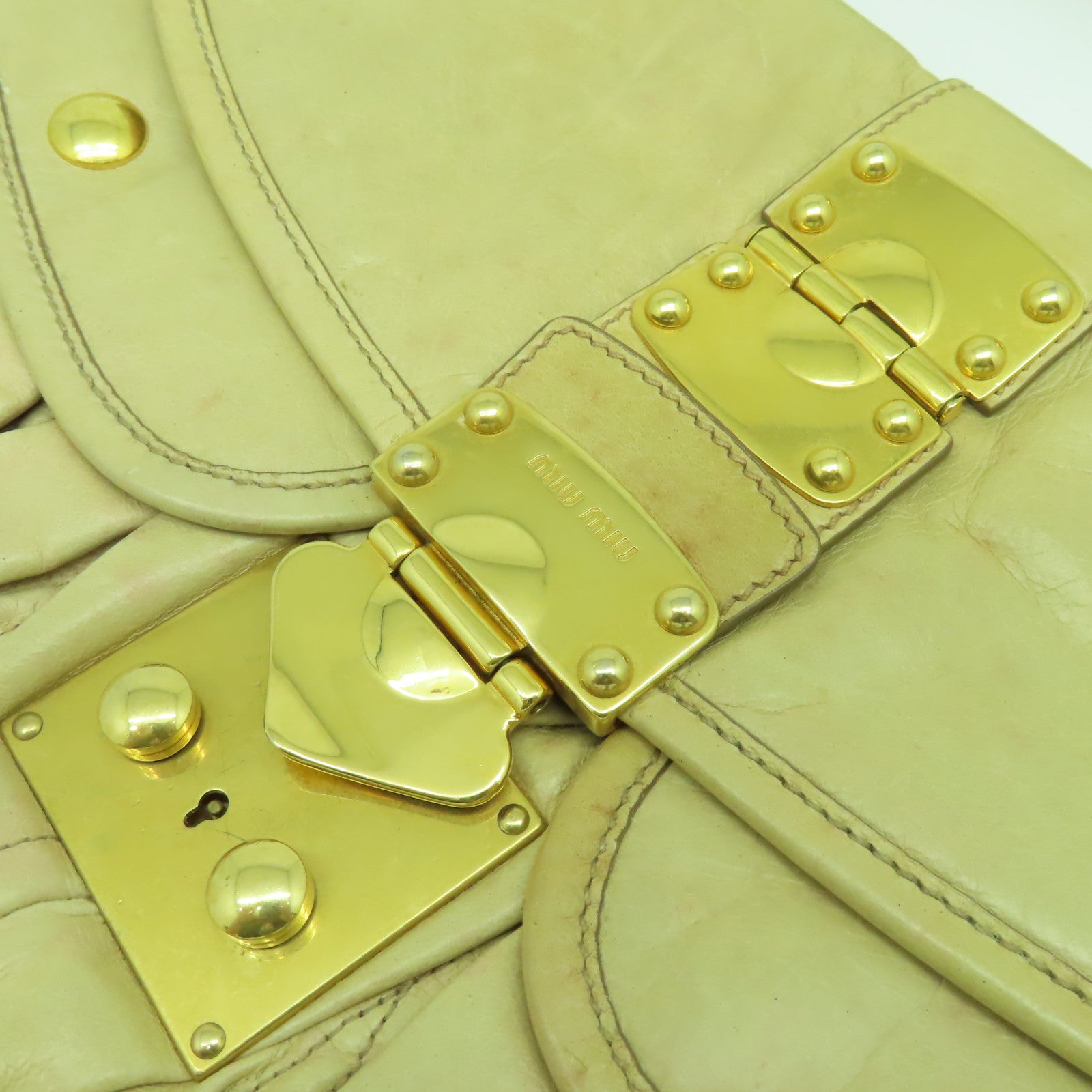Miu Miu 牛皮皮革2 Way Shoulder Bag金扣手挽肩背兩用袋米色