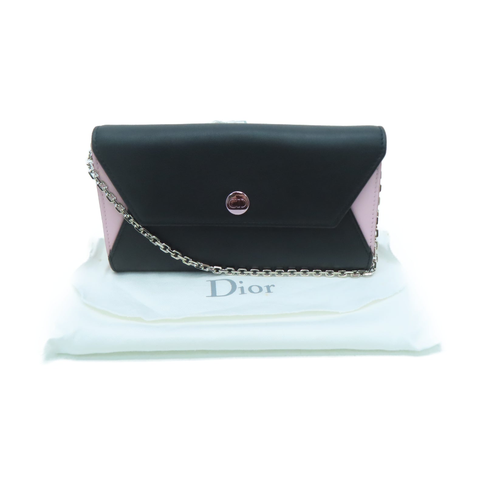 Dior 牛皮皮革Wallet On Chain银扣链带肩背袋黑色/粉红色
