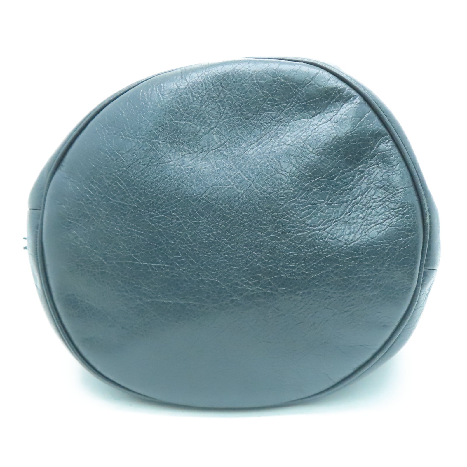BALENCIAGA Cowhide Leather Giant Pom Pom Bucket Bag Gold Buckle Handle Shoulder Backpack Gray