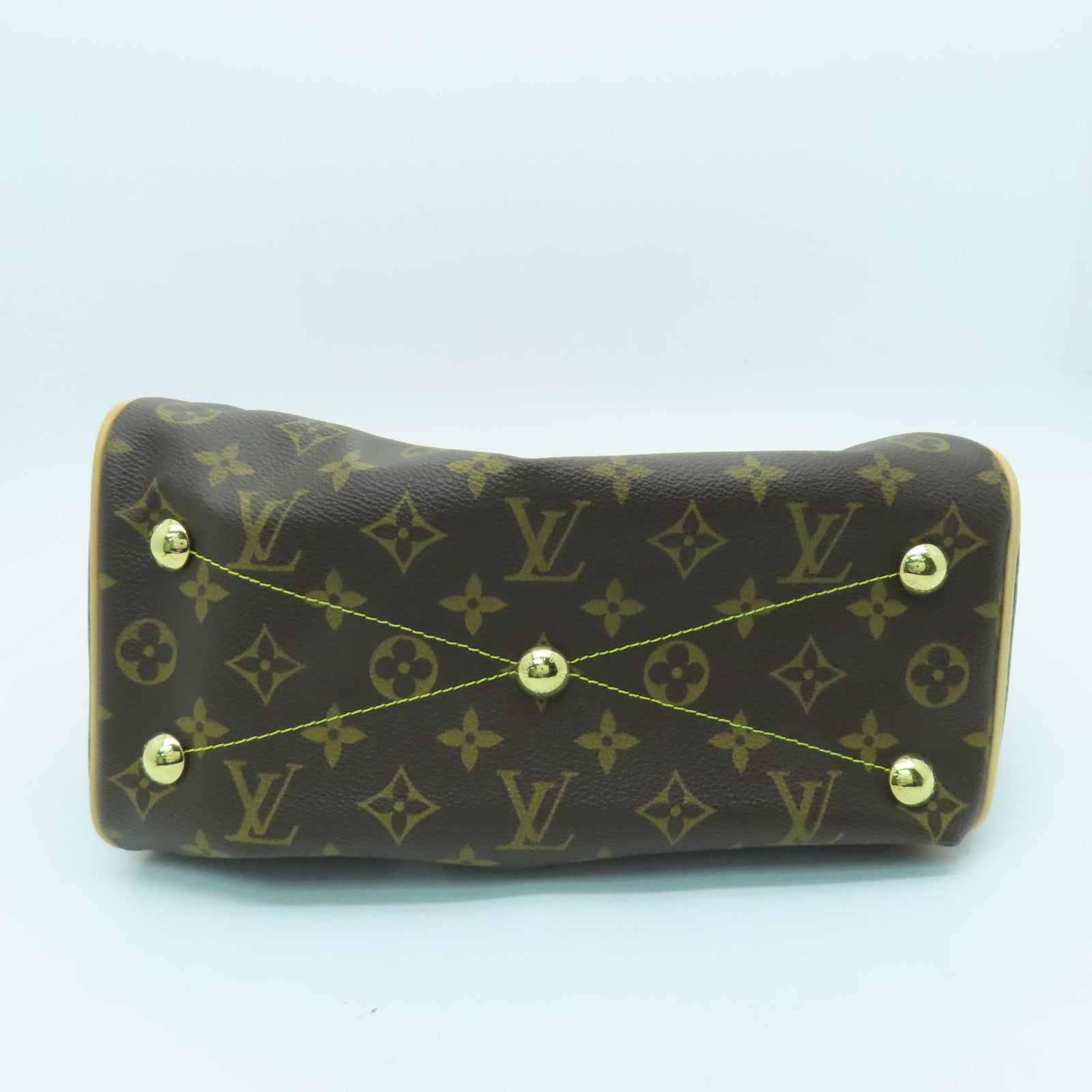 LOUIS VUITTON Monogram Tivoli PM Gold Buckle Handle Bag Brown