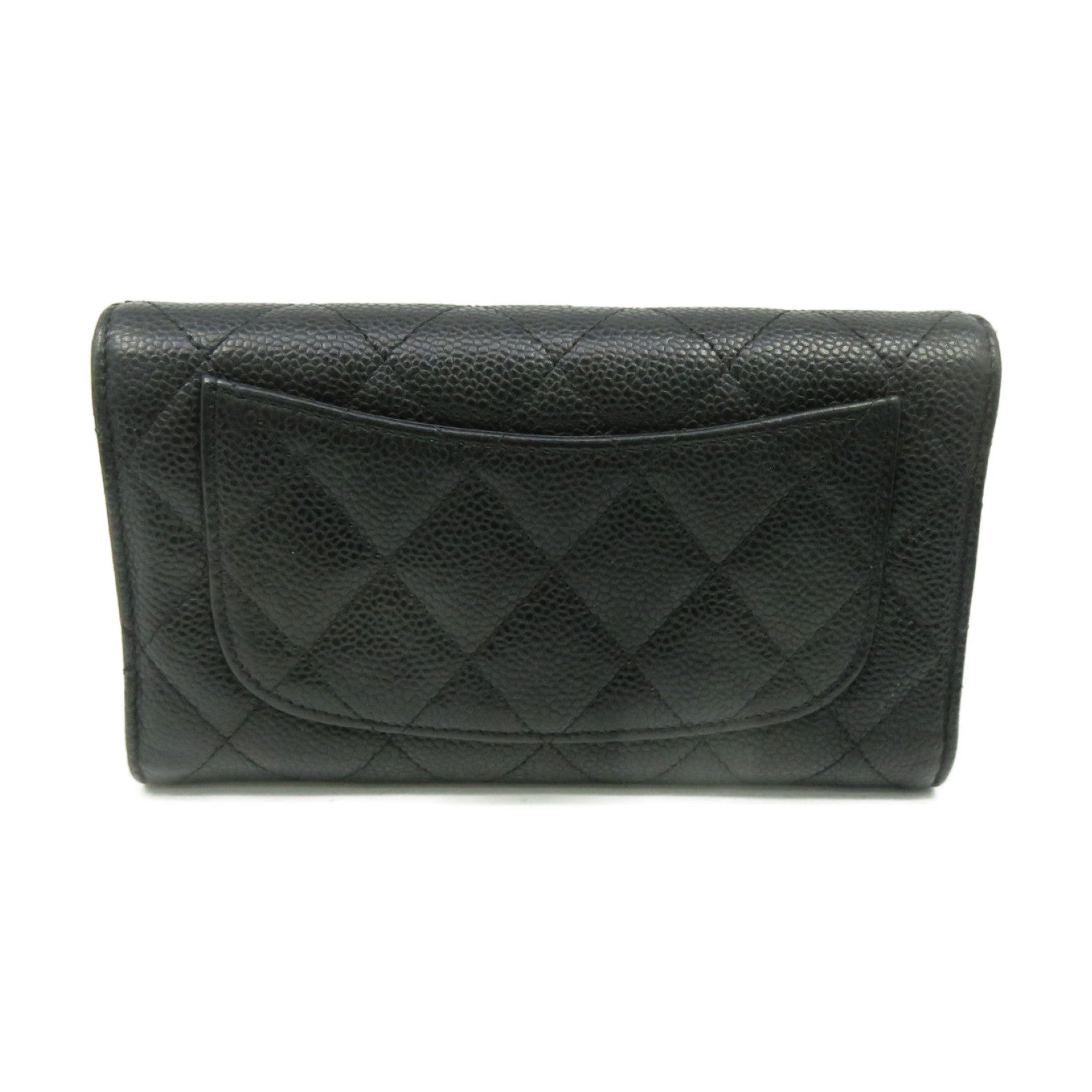CHANEL 菱格Caviar皮革W Snap Long Wallet金扣长钱包黑色