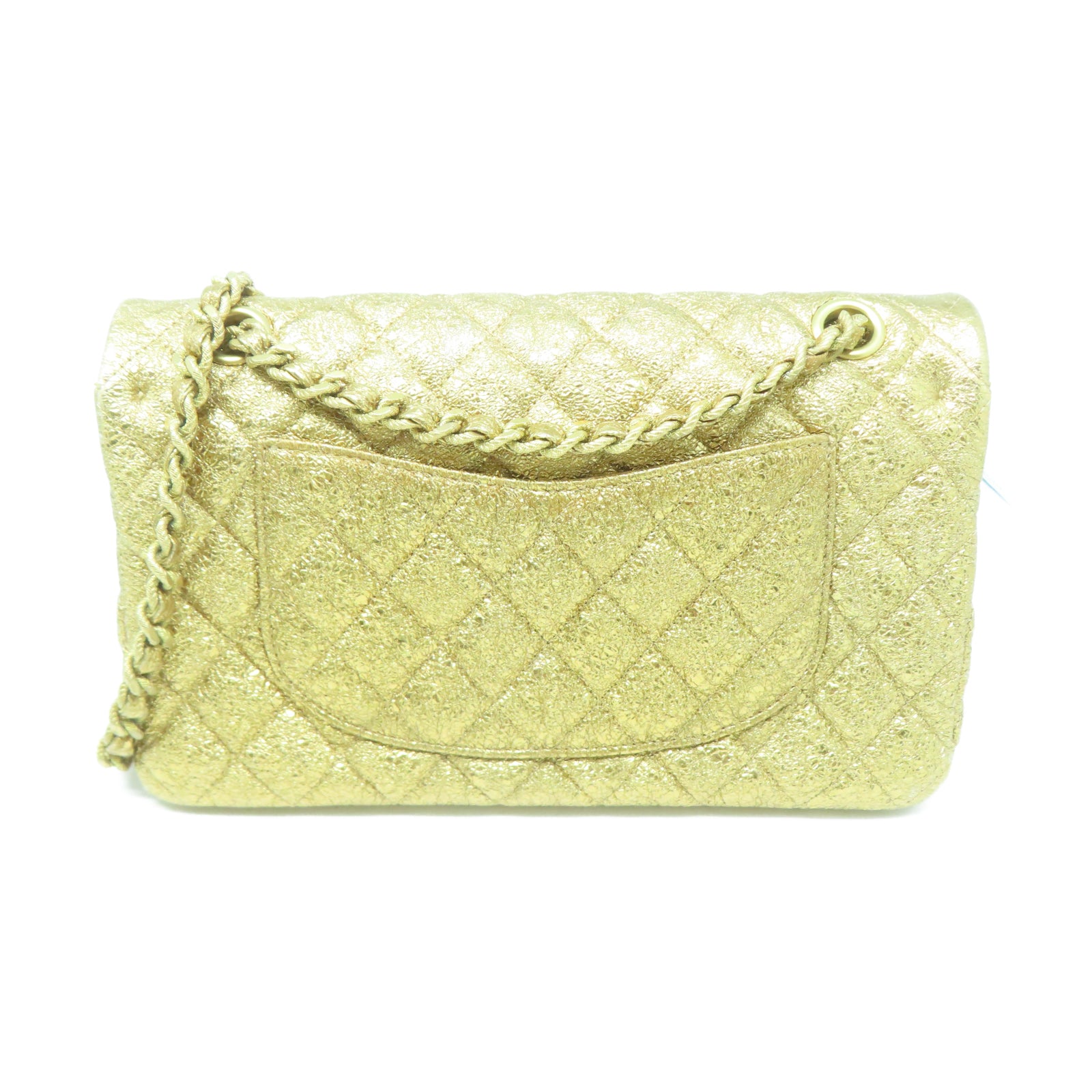 CHANEL 菱格牛皮皮革Chain Shoulder金扣鏈帶肩背袋金色