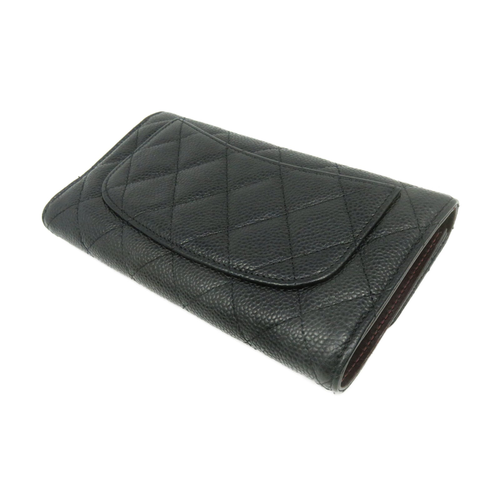CHANEL 菱格Caviar皮革W Snap Long Wallet金扣长钱包黑色