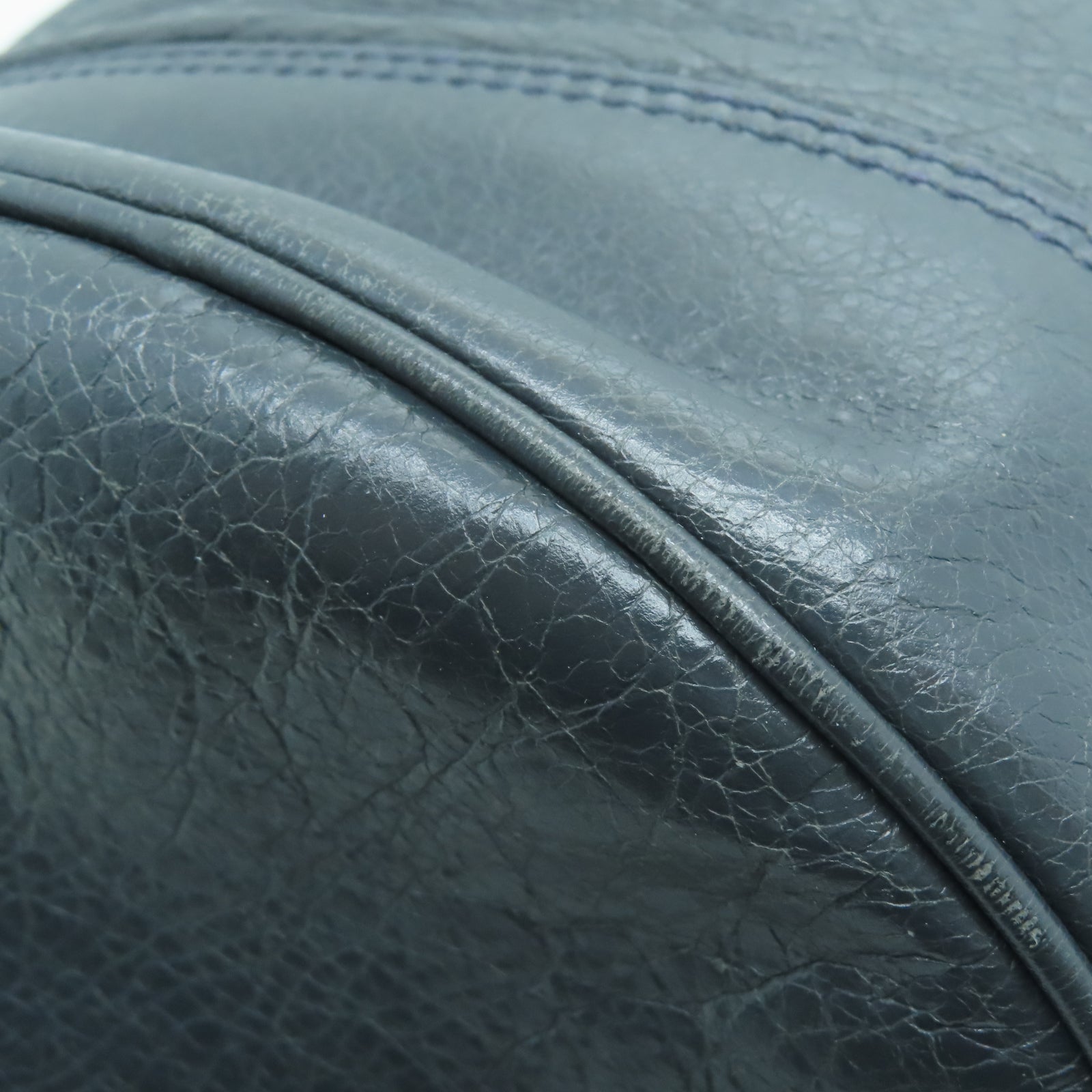 BALENCIAGA Cowhide Leather Giant Pom Pom Bucket Bag Gold Buckle Handle Shoulder Backpack Gray