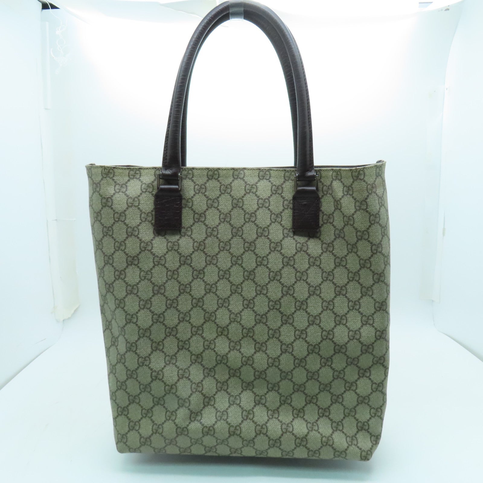 GUCCI coated canvas Tote Bag silver buckle handle bag brown