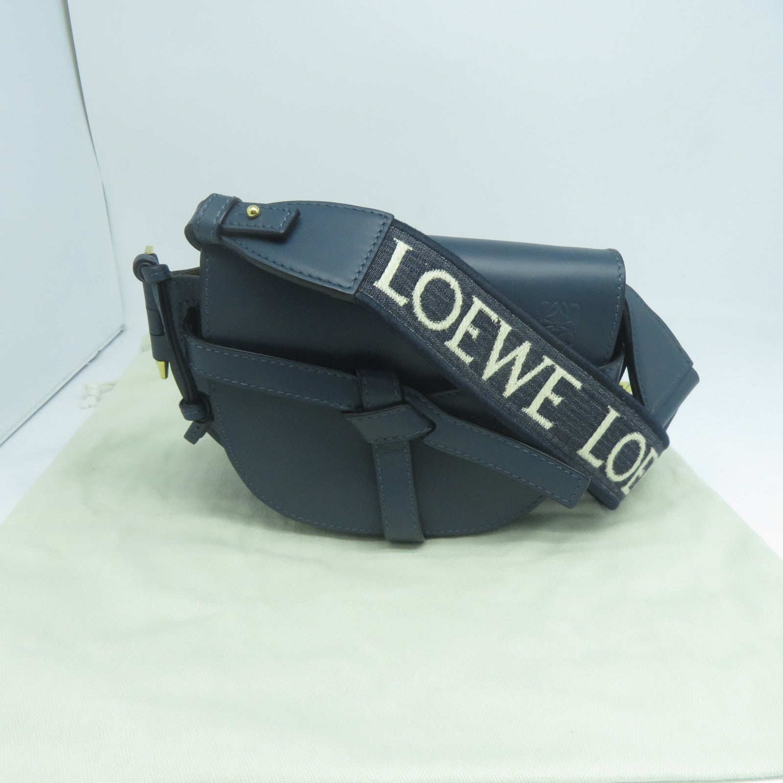 LOEWE 牛皮皮革Mini Gate Dual金扣肩背袋藍色