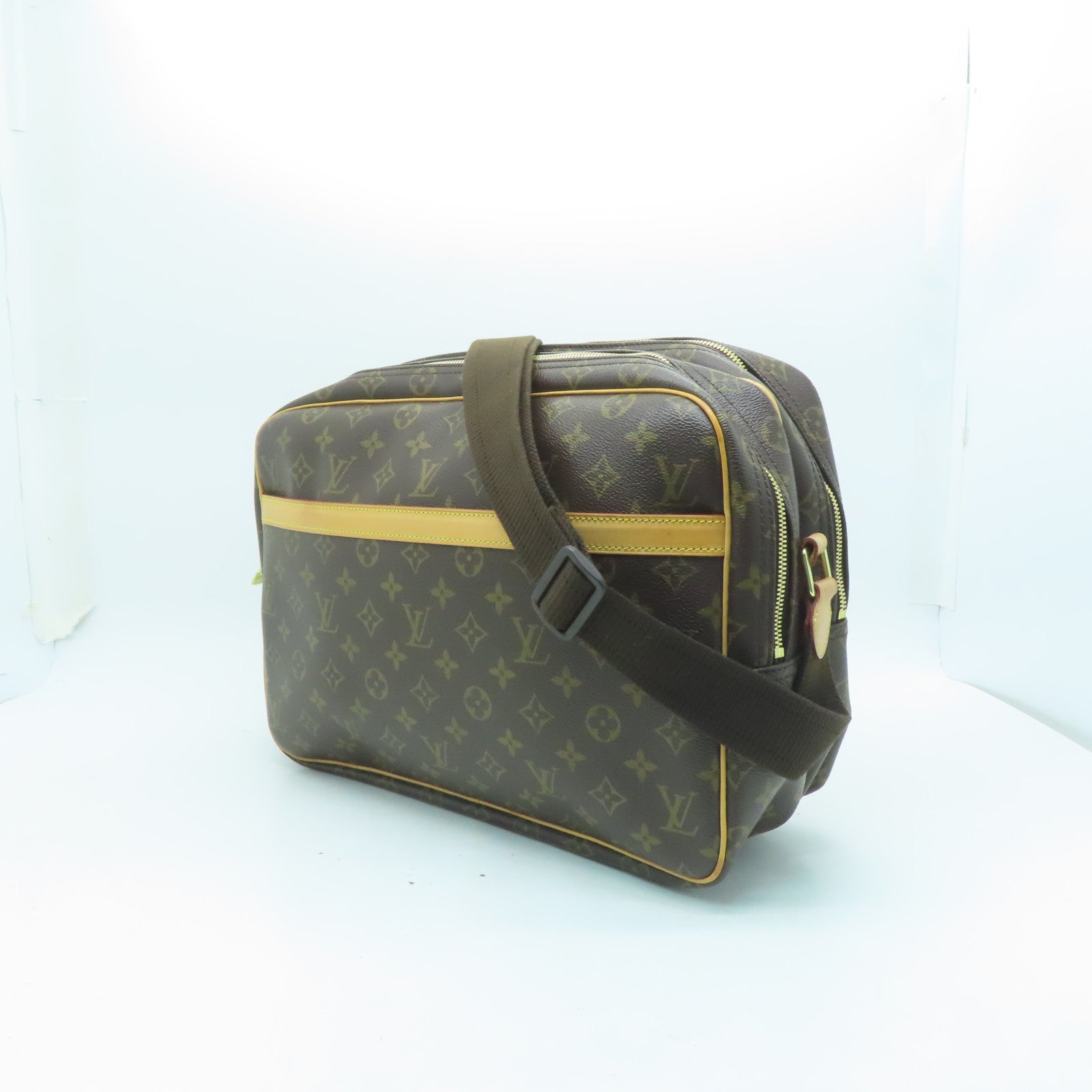 LOUIS VUITTON Monogram Reporter GM金扣肩背袋啡色