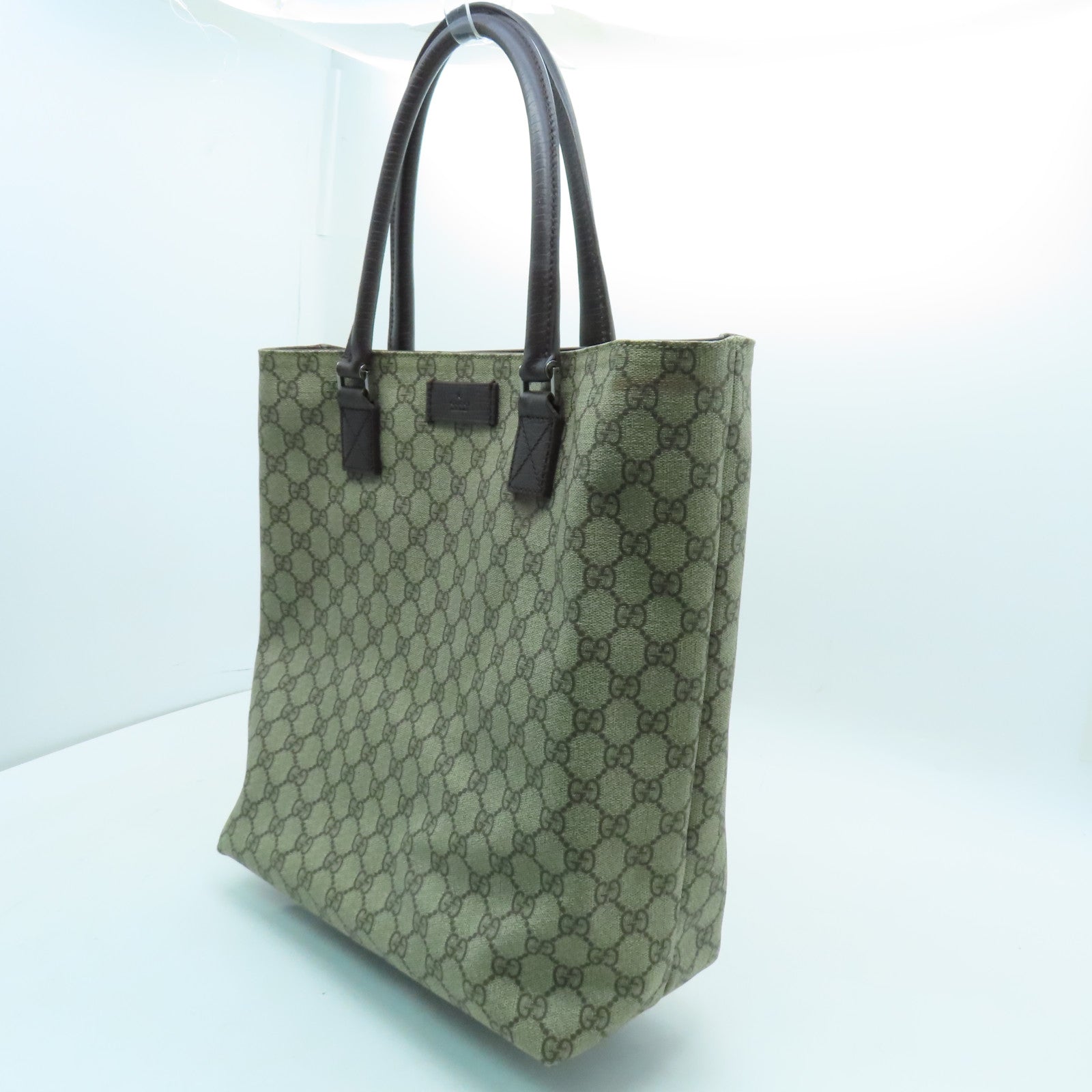 GUCCI coated canvas Tote Bag silver buckle handle bag brown