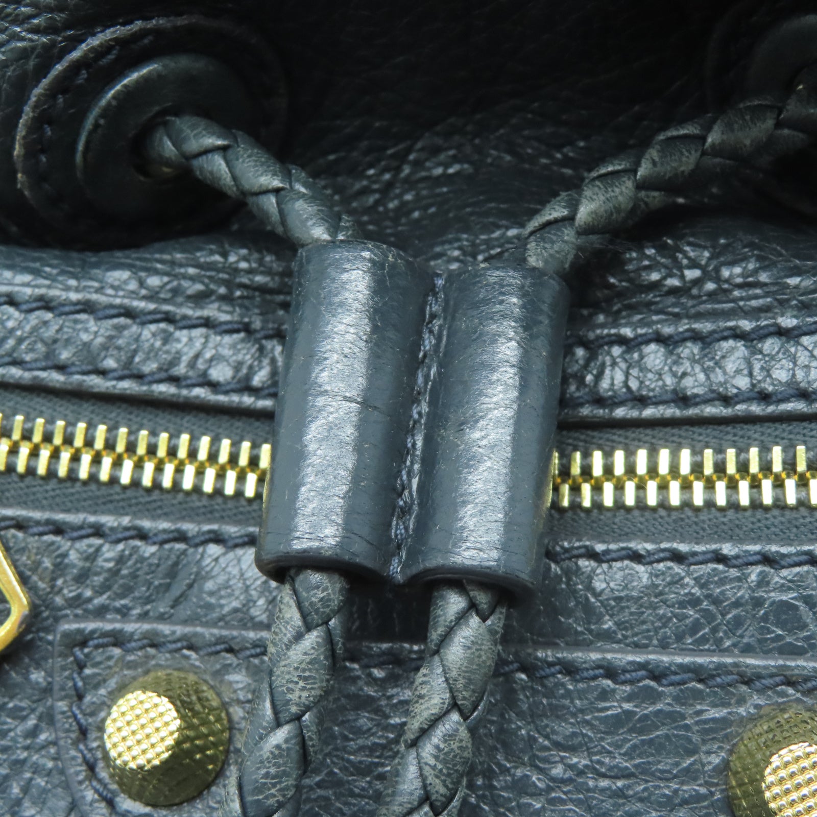 BALENCIAGA Cowhide Leather Giant Pom Pom Bucket Bag Gold Buckle Handle Shoulder Backpack Gray