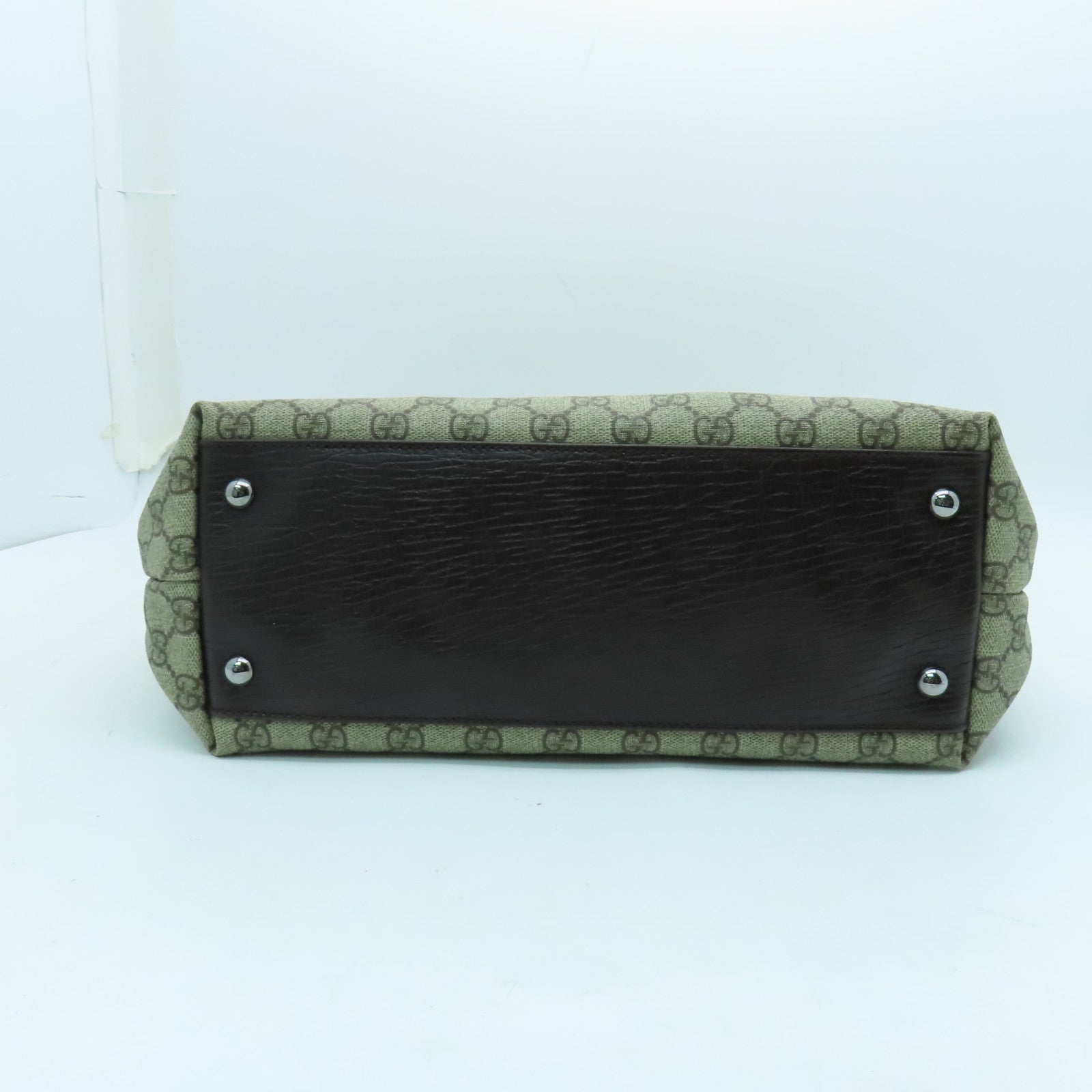 GUCCI coated canvas Tote Bag silver buckle handle bag brown