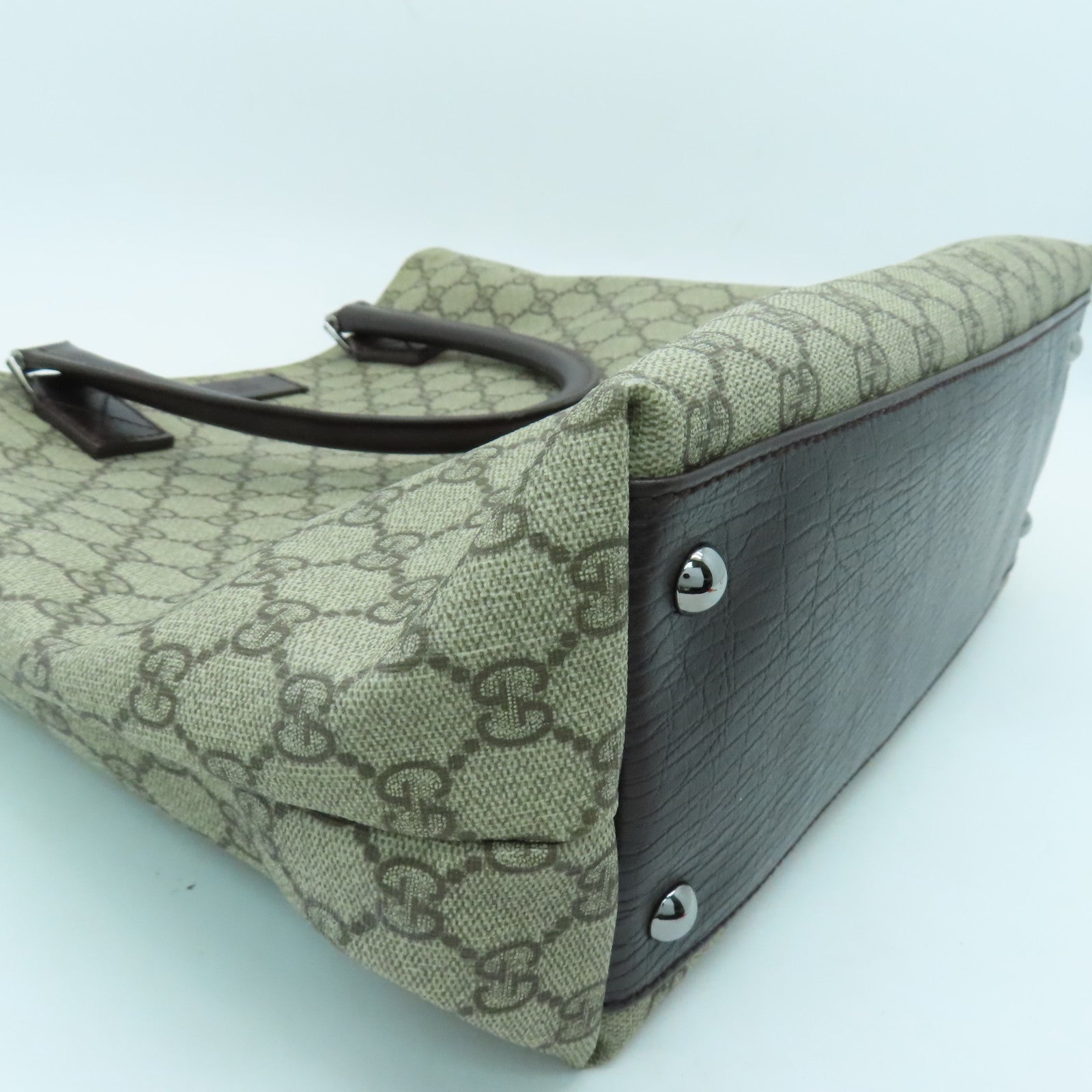 GUCCI coated canvas Tote Bag silver buckle handle bag brown
