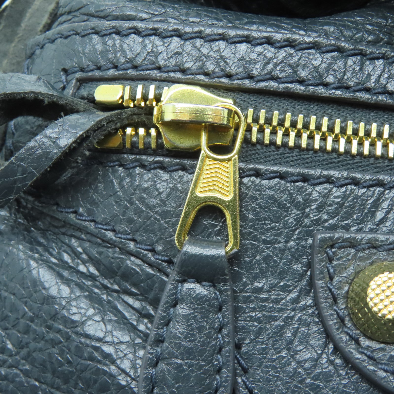 BALENCIAGA Cowhide Leather Giant Pom Pom Bucket Bag Gold Buckle Handle Shoulder Backpack Gray