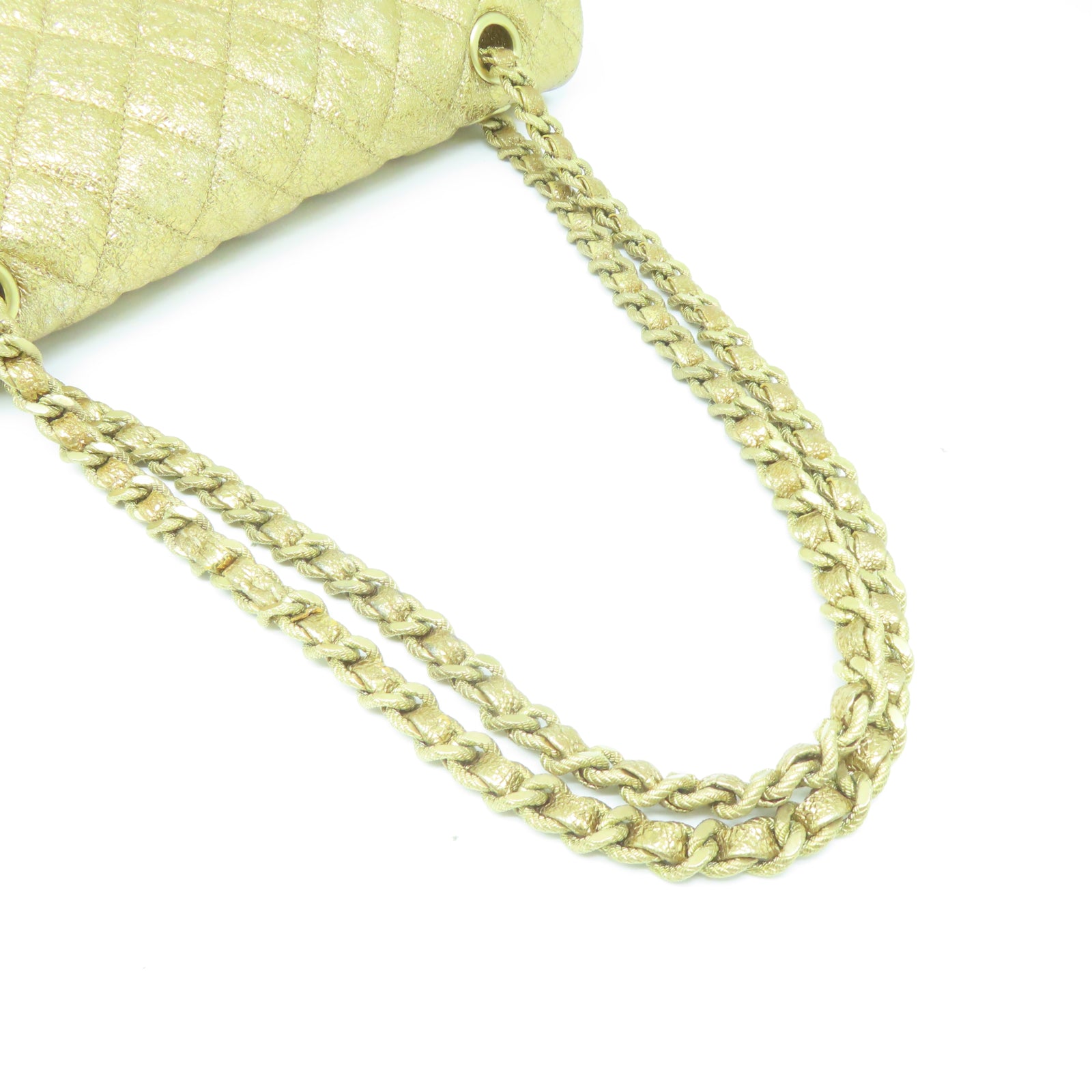 CHANEL 菱格牛皮皮革Chain Shoulder金扣鏈帶肩背袋金色