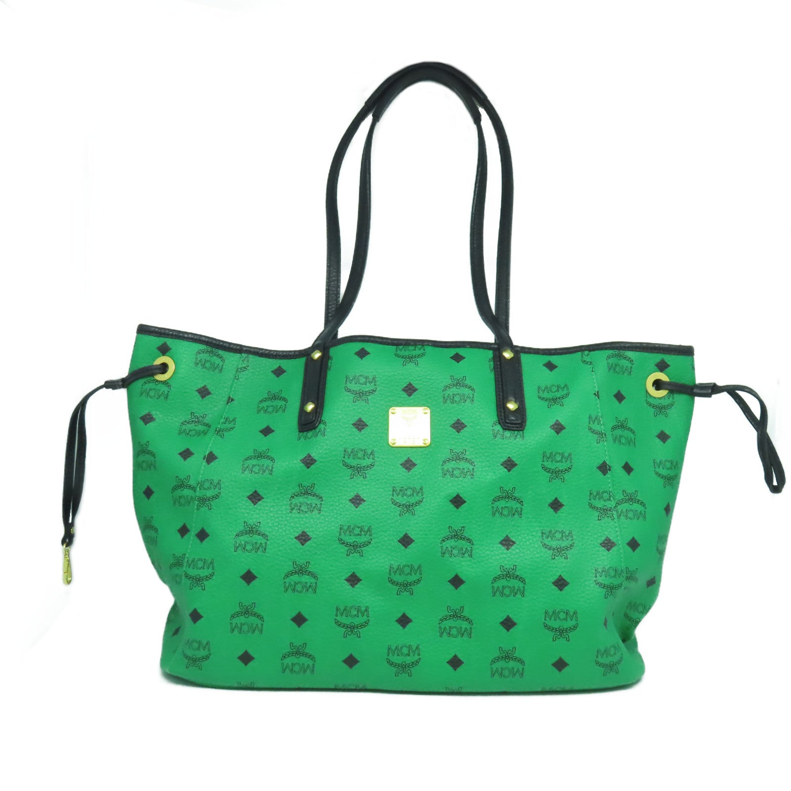 MCM 牛皮皮革Tote Bag金扣肩背袋綠色