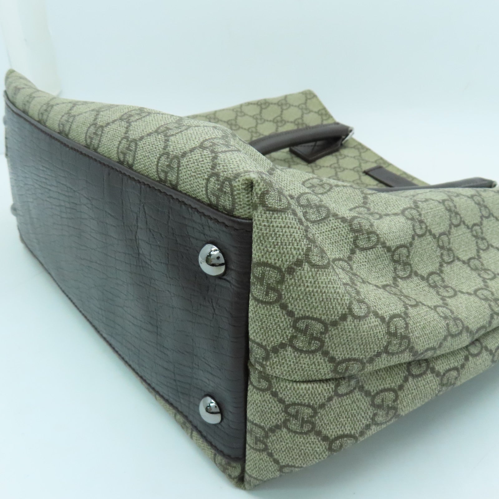 GUCCI coated canvas Tote Bag silver buckle handle bag brown
