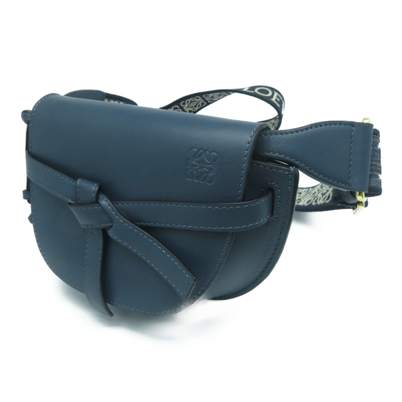 LOEWE 牛皮皮革Mini Gate Dual金扣肩背袋藍色