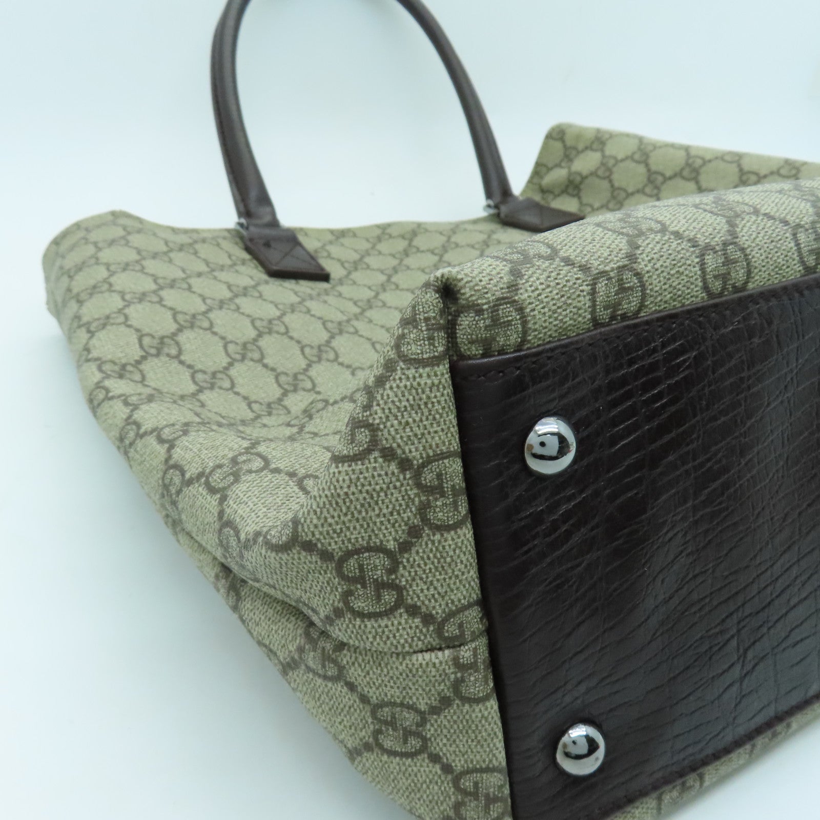 GUCCI coated canvas Tote Bag silver buckle handle bag brown