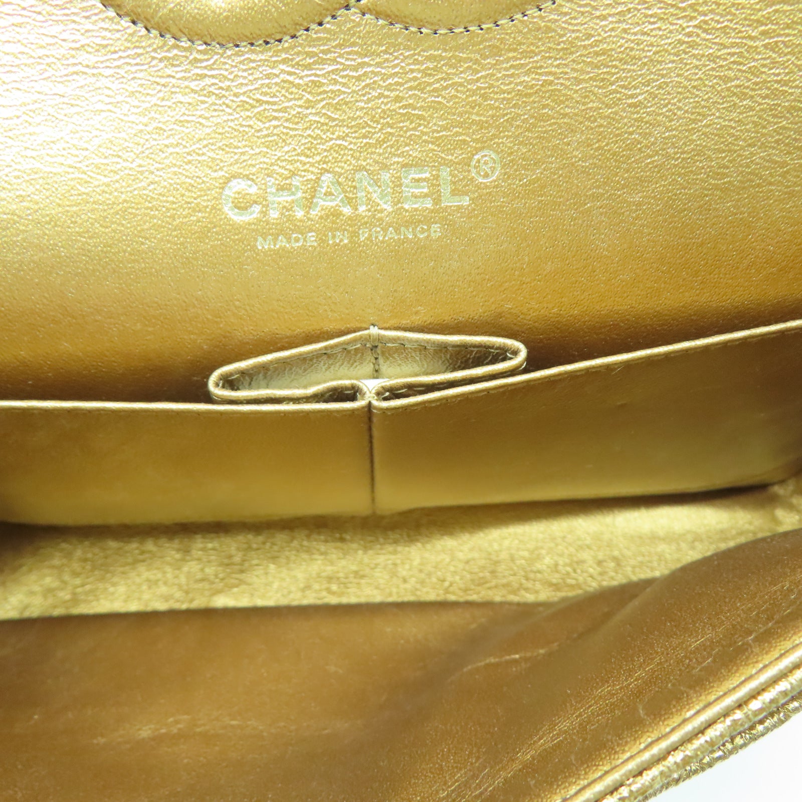 CHANEL 菱格牛皮皮革Chain Shoulder金扣鏈帶肩背袋金色