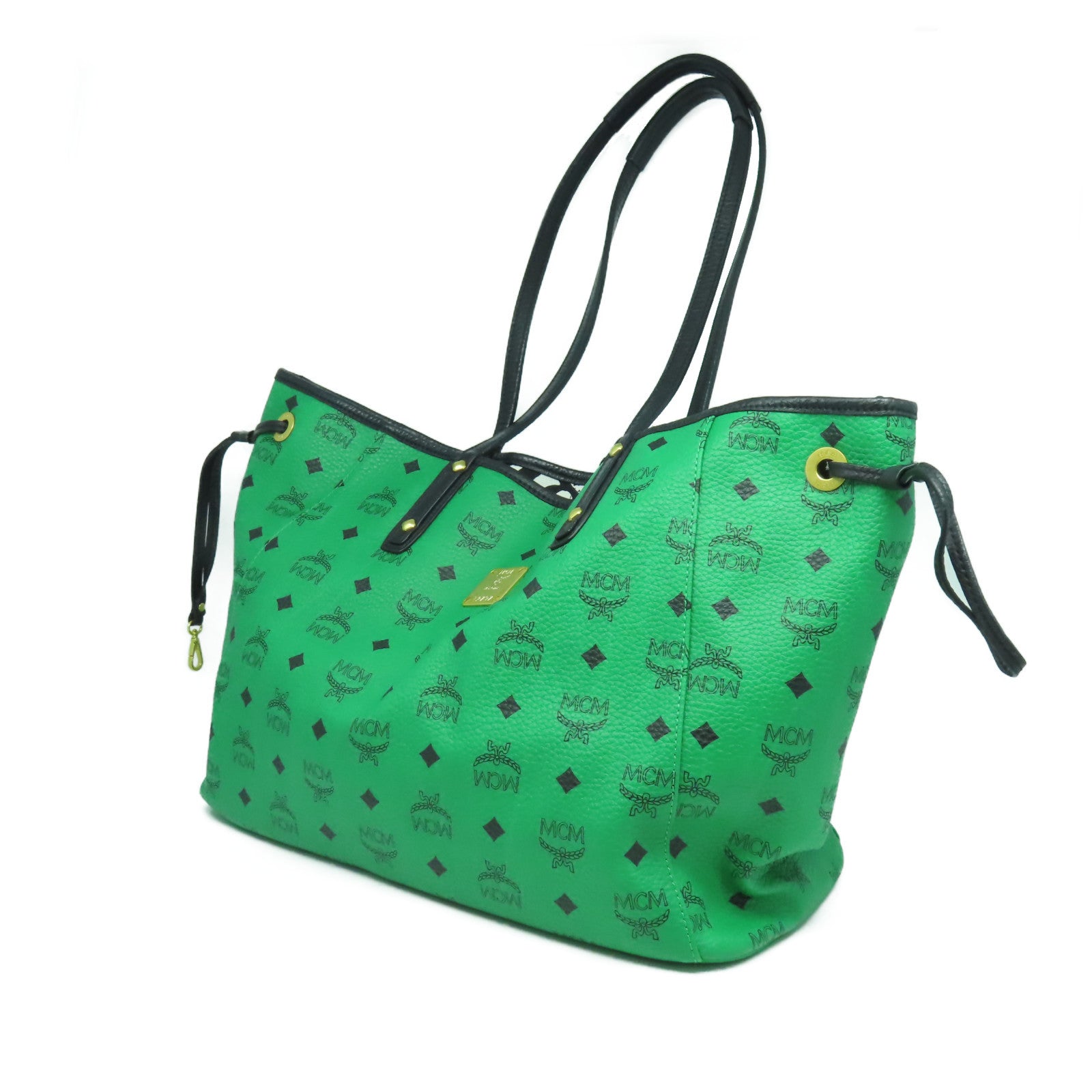 MCM 牛皮皮革Tote Bag金扣肩背袋綠色